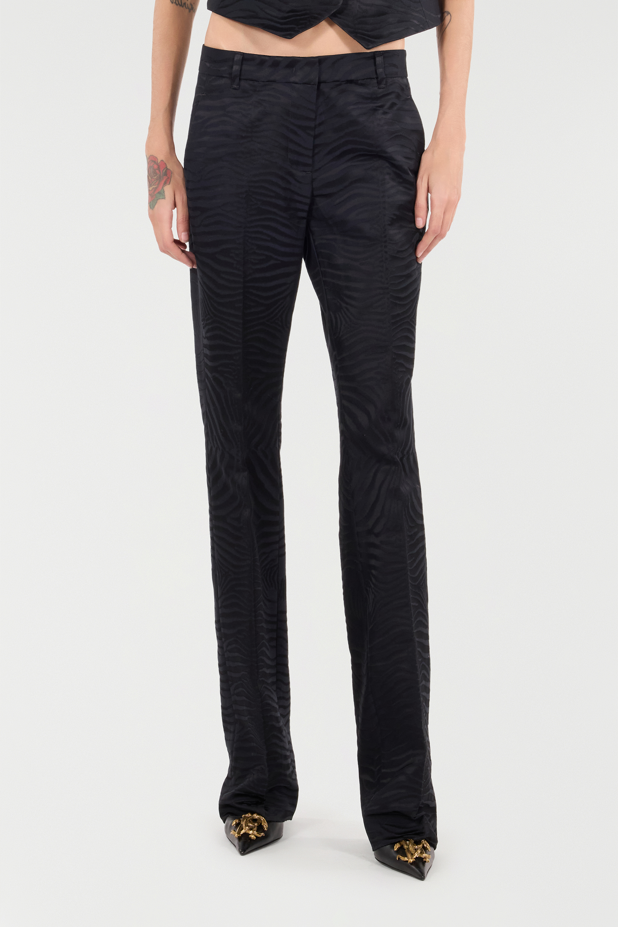 Roberto Cavalli Pants With Solid-color Tiger Skin Pattern In Black