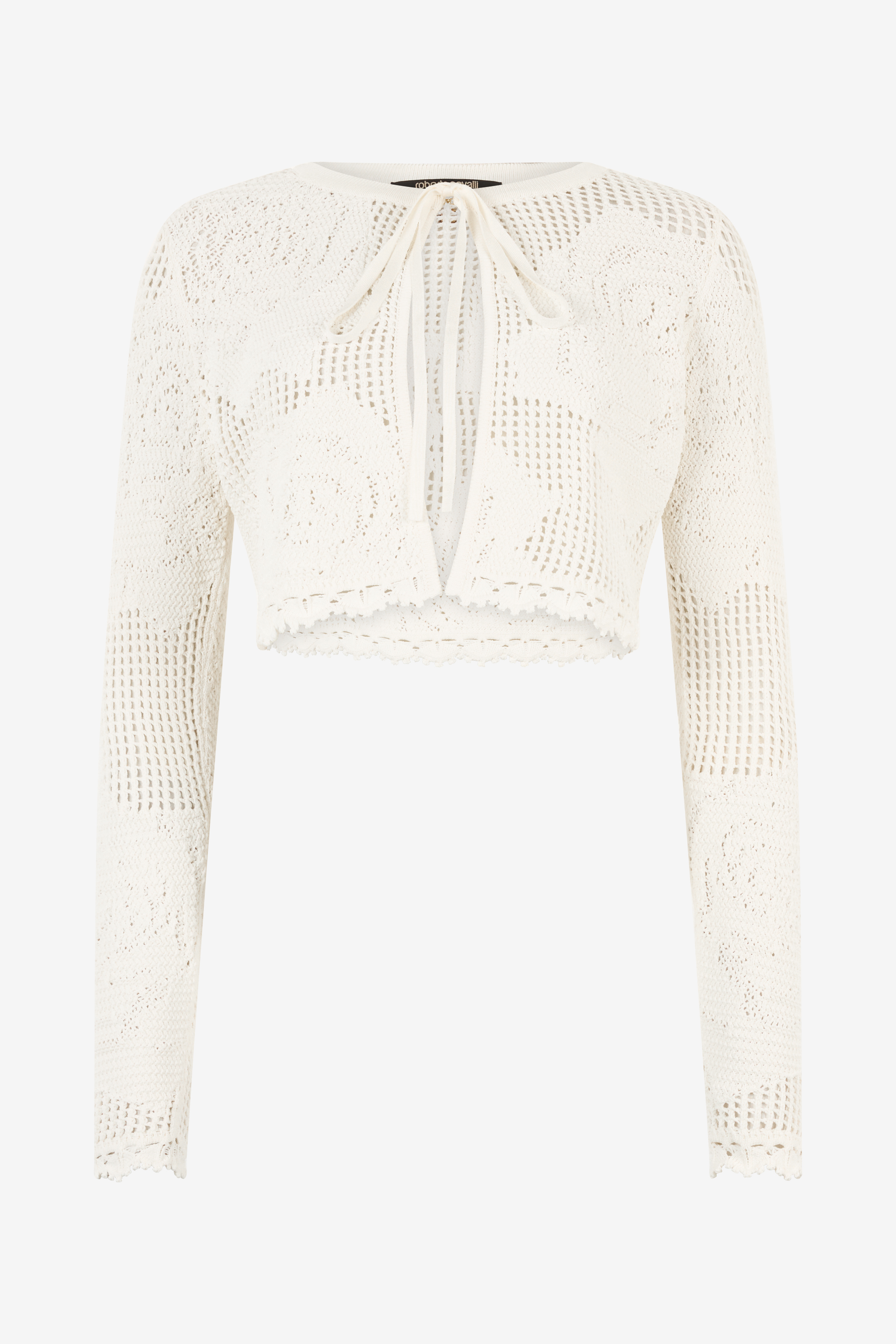 Roberto Cavalli Cropped Knit Cardigan With Roses In Bianco 110602