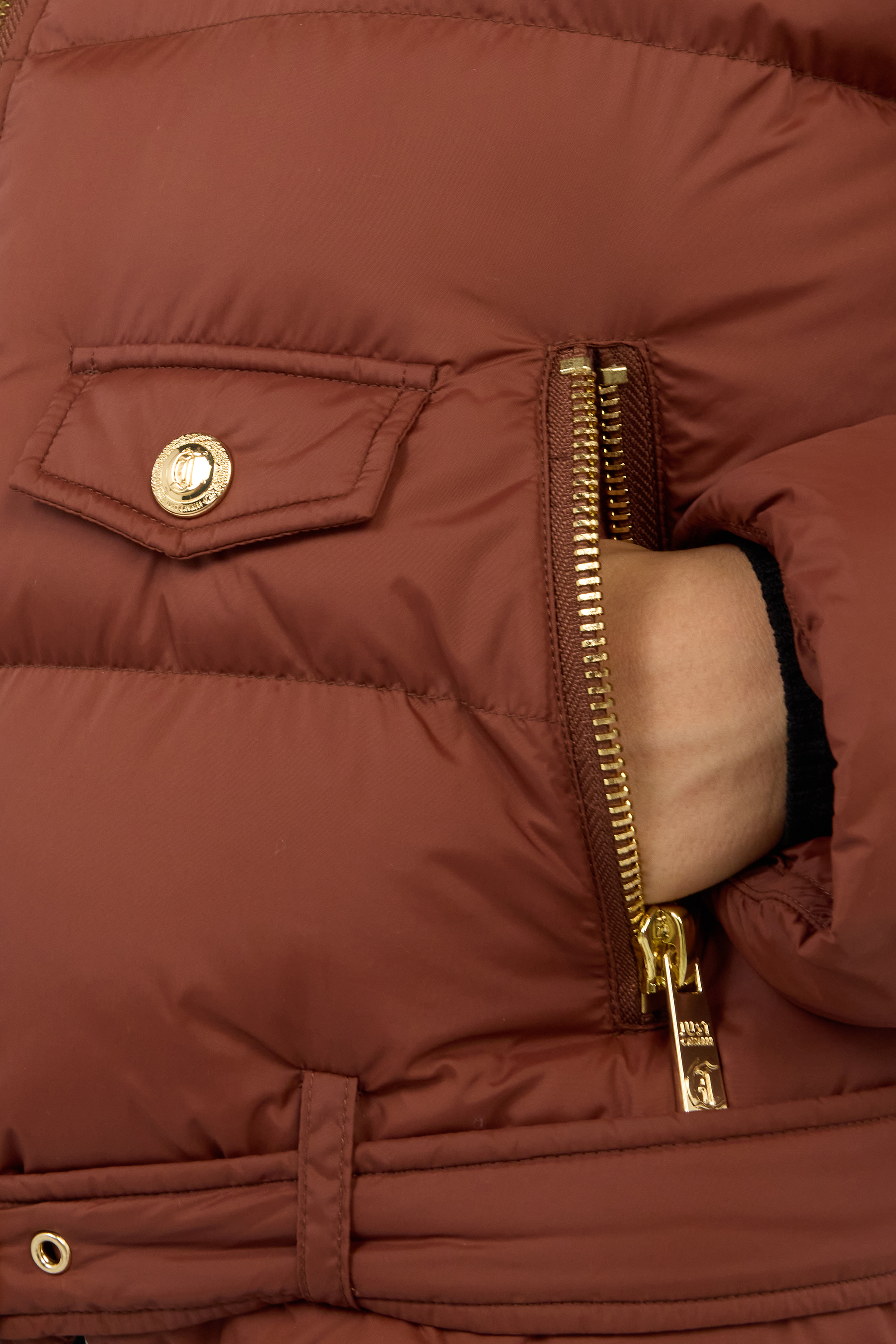 Roberto Cavalli Brown Puffer Coat With Belt In Brown