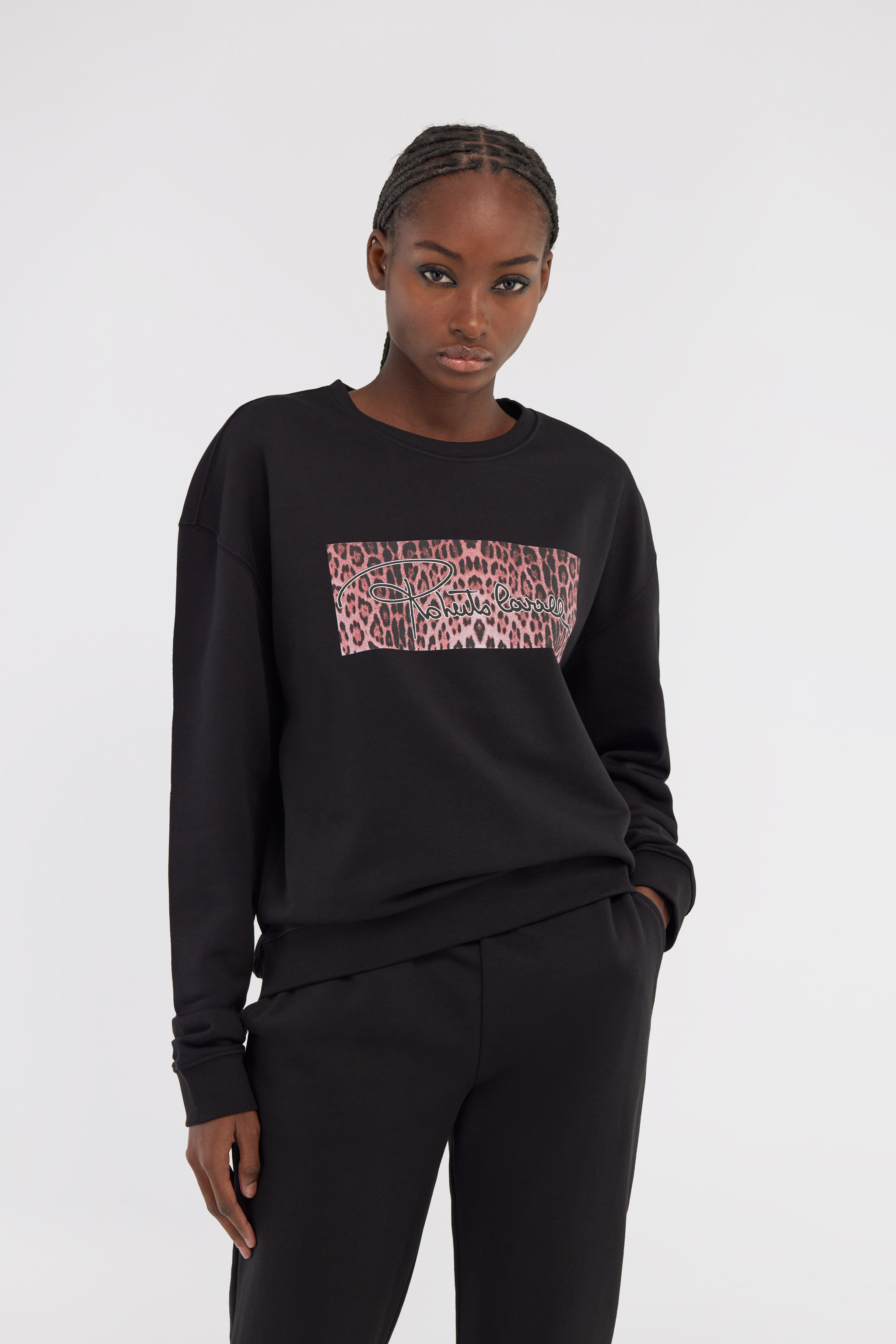 Roberto Cavalli Sweatshirt With Signature In Black