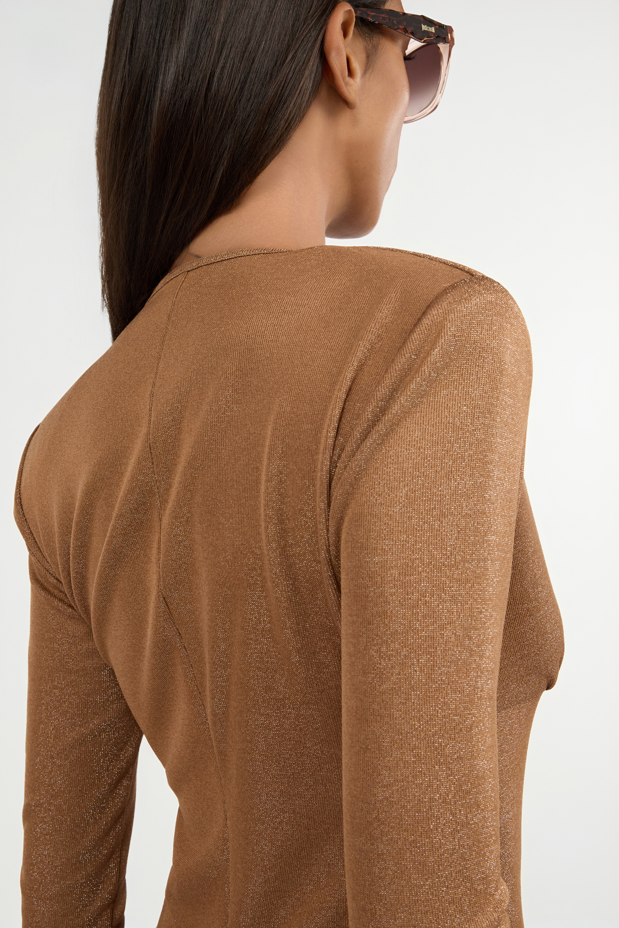 Brown Lurex Midi Dress With Ring Detail