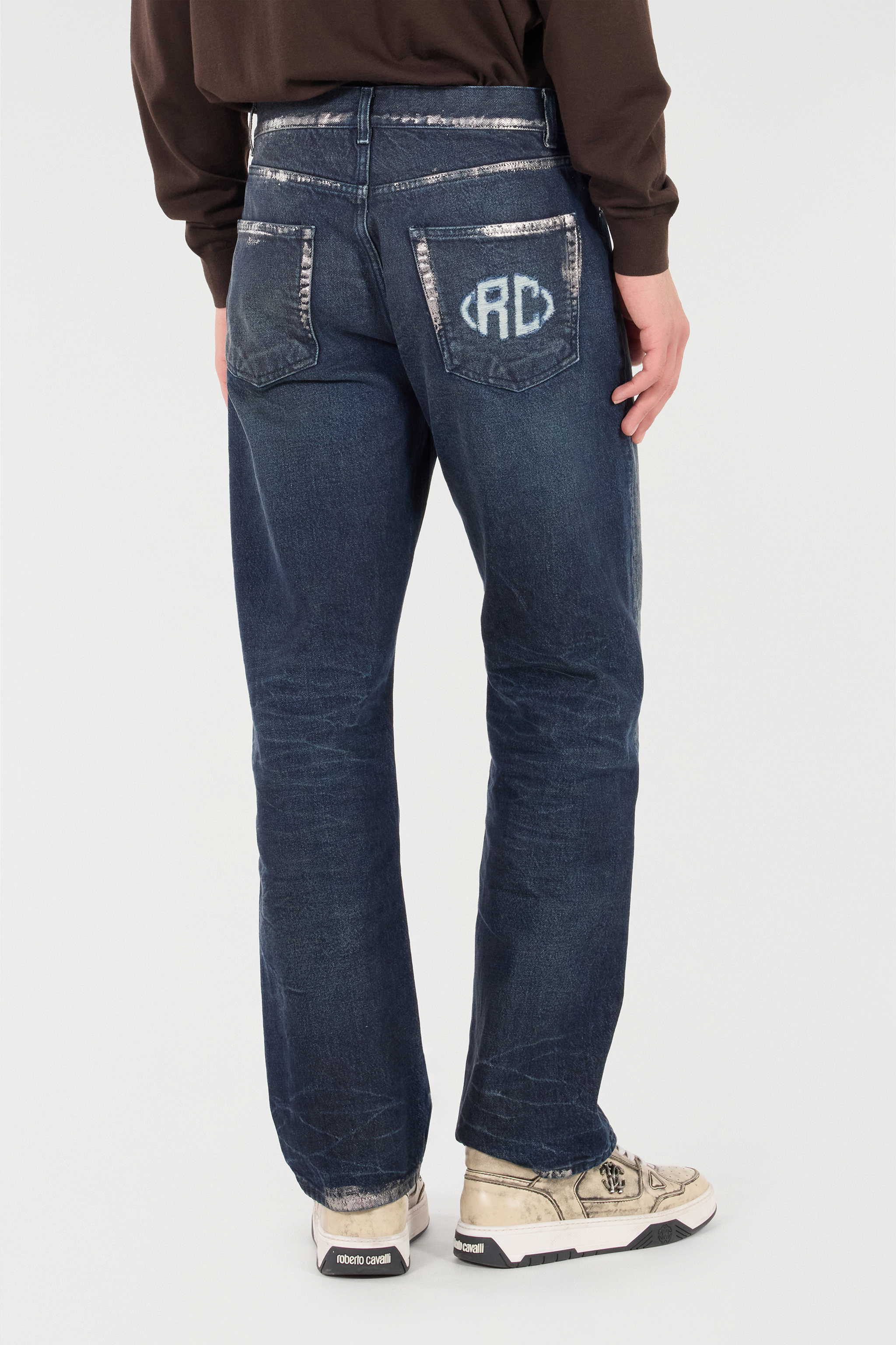 Sandblasted-Effect Jeans With Chain