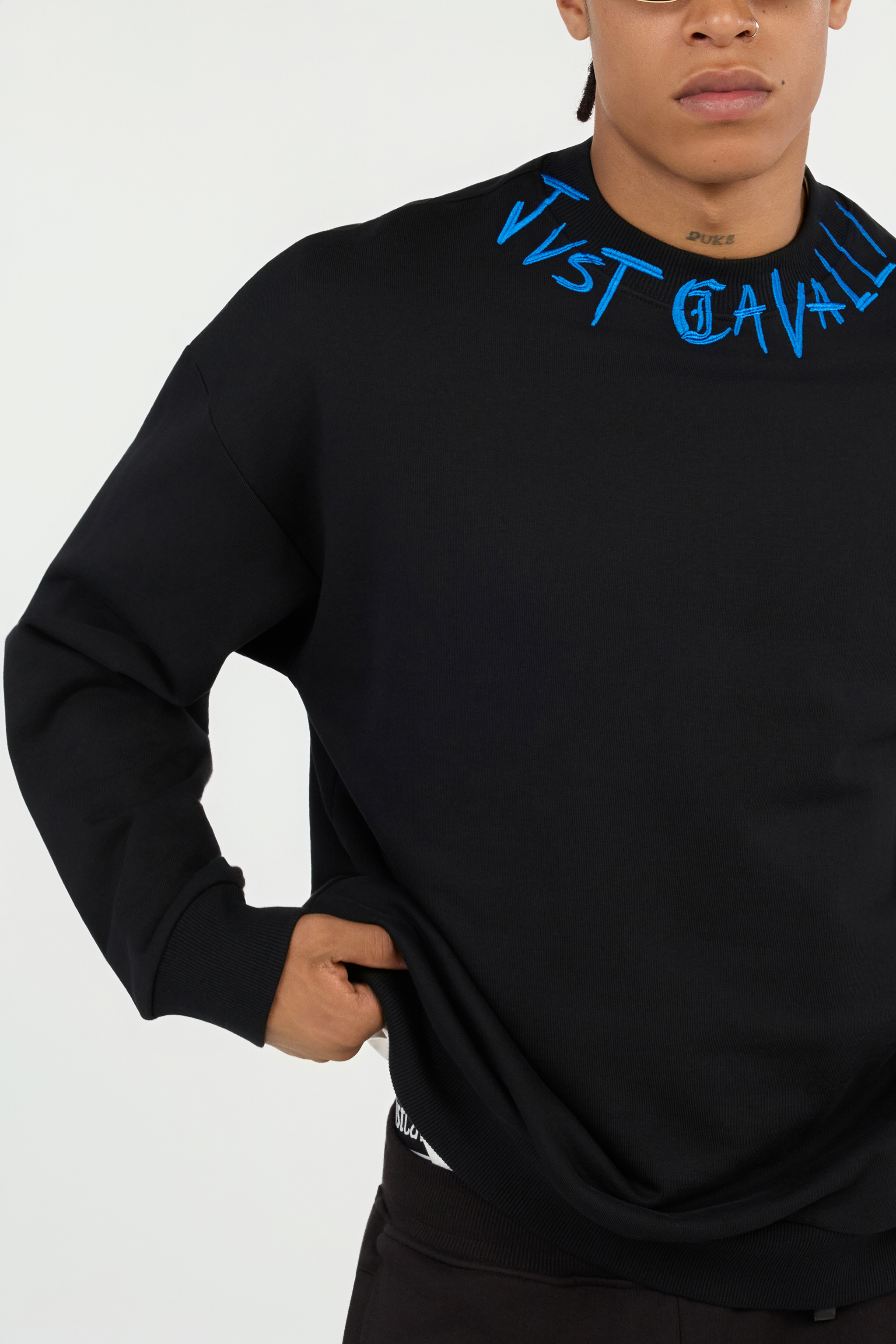 Roberto Cavalli Black Sweatshirt With Graffiti Logo Embroidery In Black