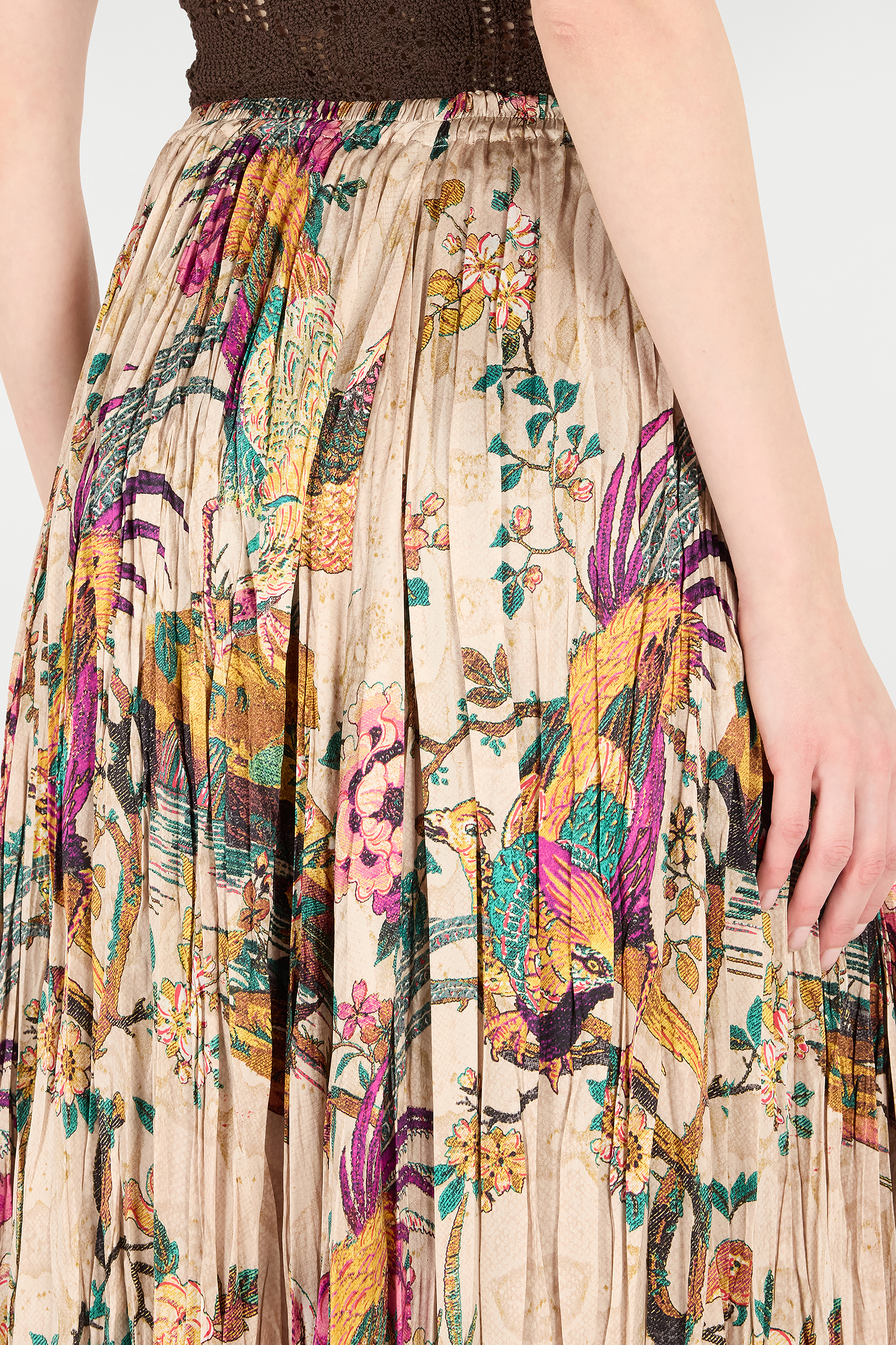Shop Roberto Cavalli Midi Skirt With Floral And Pheasant Print