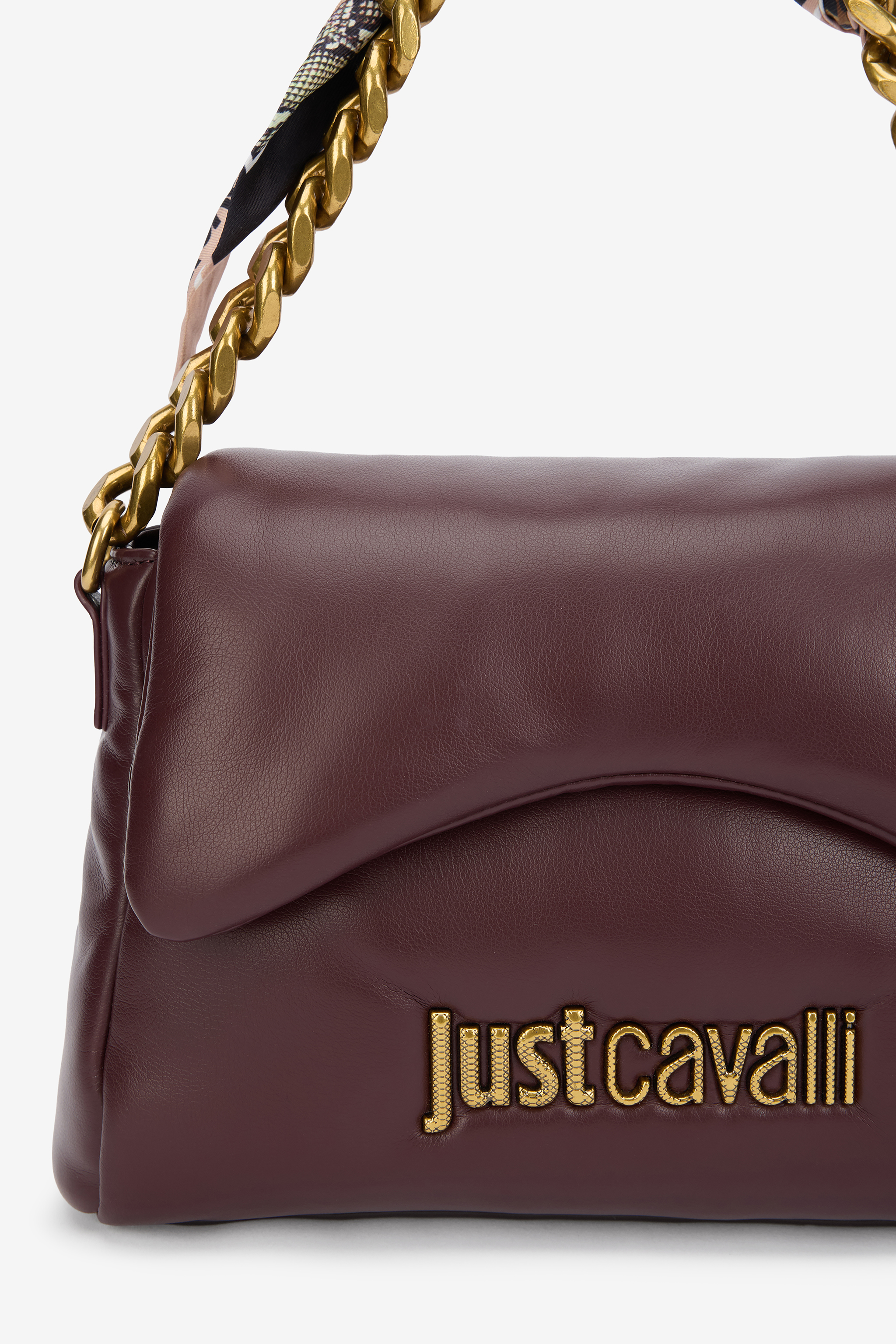 Just Cavalli Burgundy Shoulder Bag With Chain And Scarf