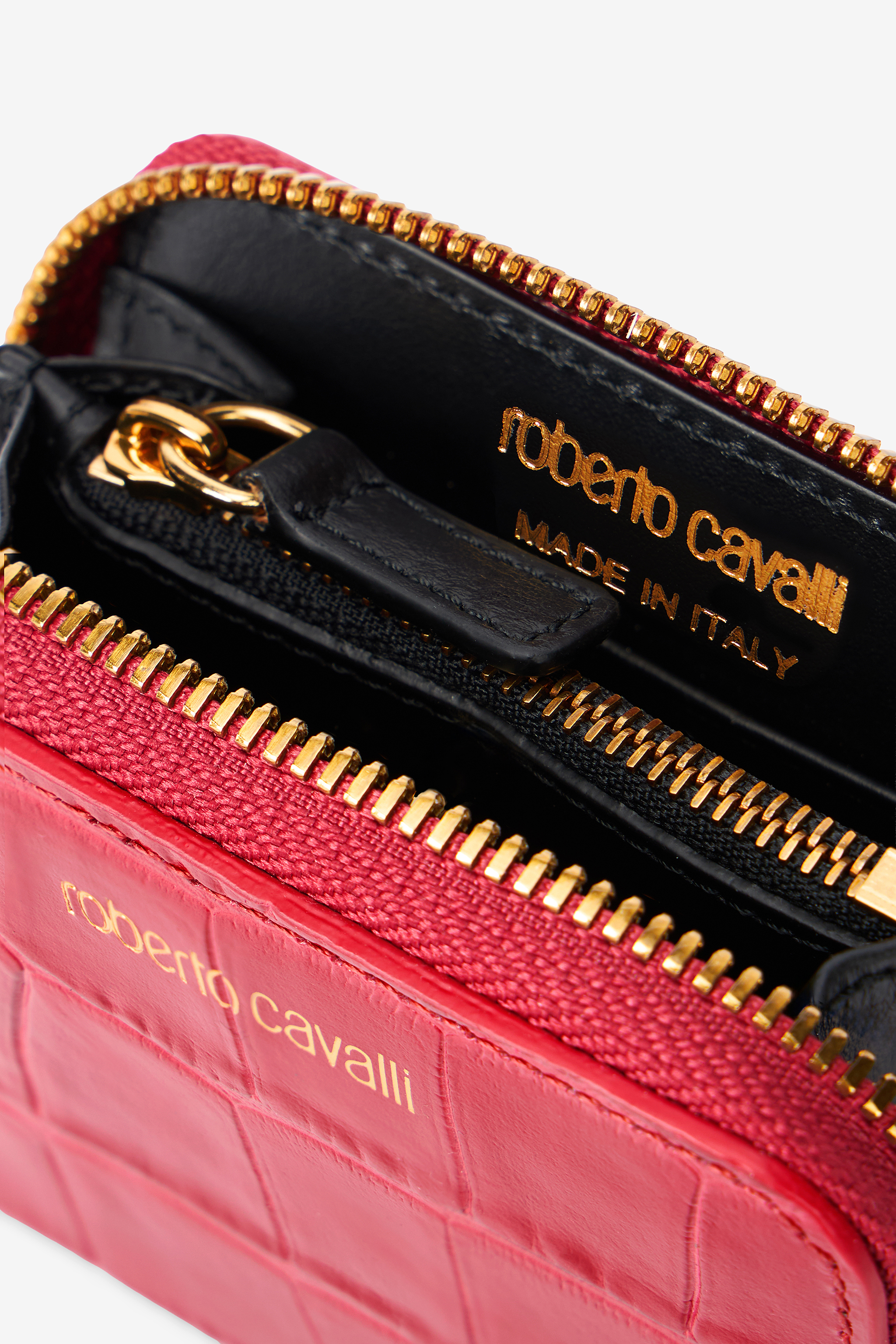 Roberto Cavalli Small Antique Rose Crocodile-effect Wallet In Red