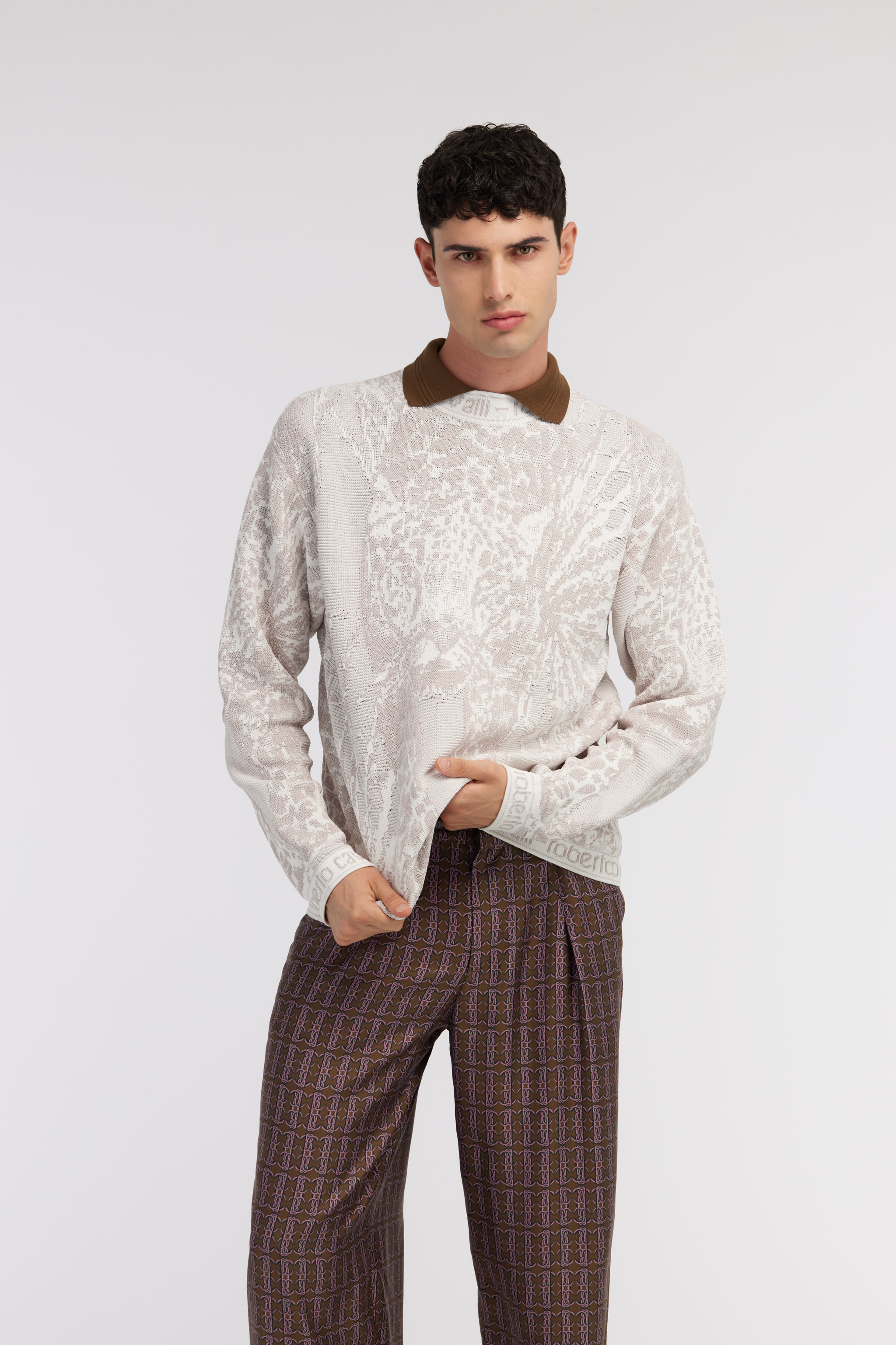 Roberto Cavalli Tiger Motif Sweater In Gray