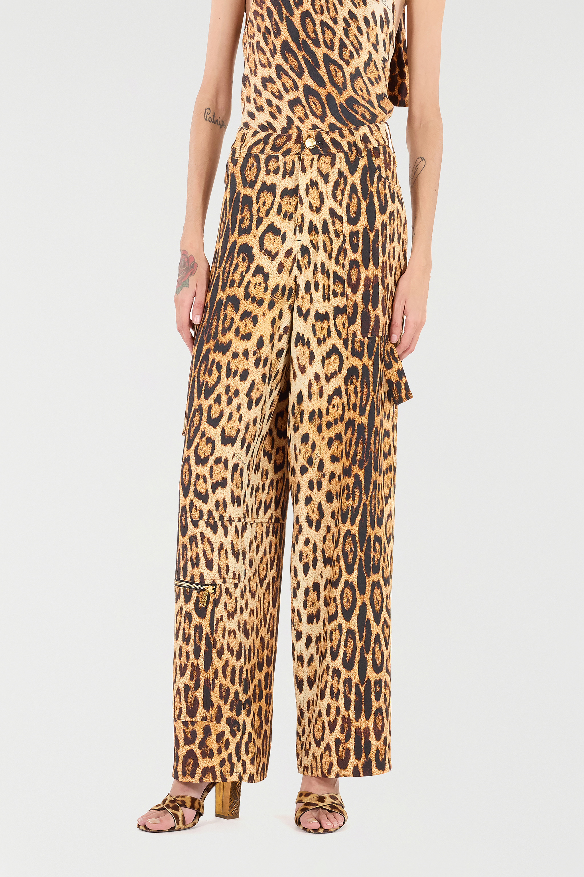Roberto Cavalli Pants With Jaguar Skin Print In Animal Print
