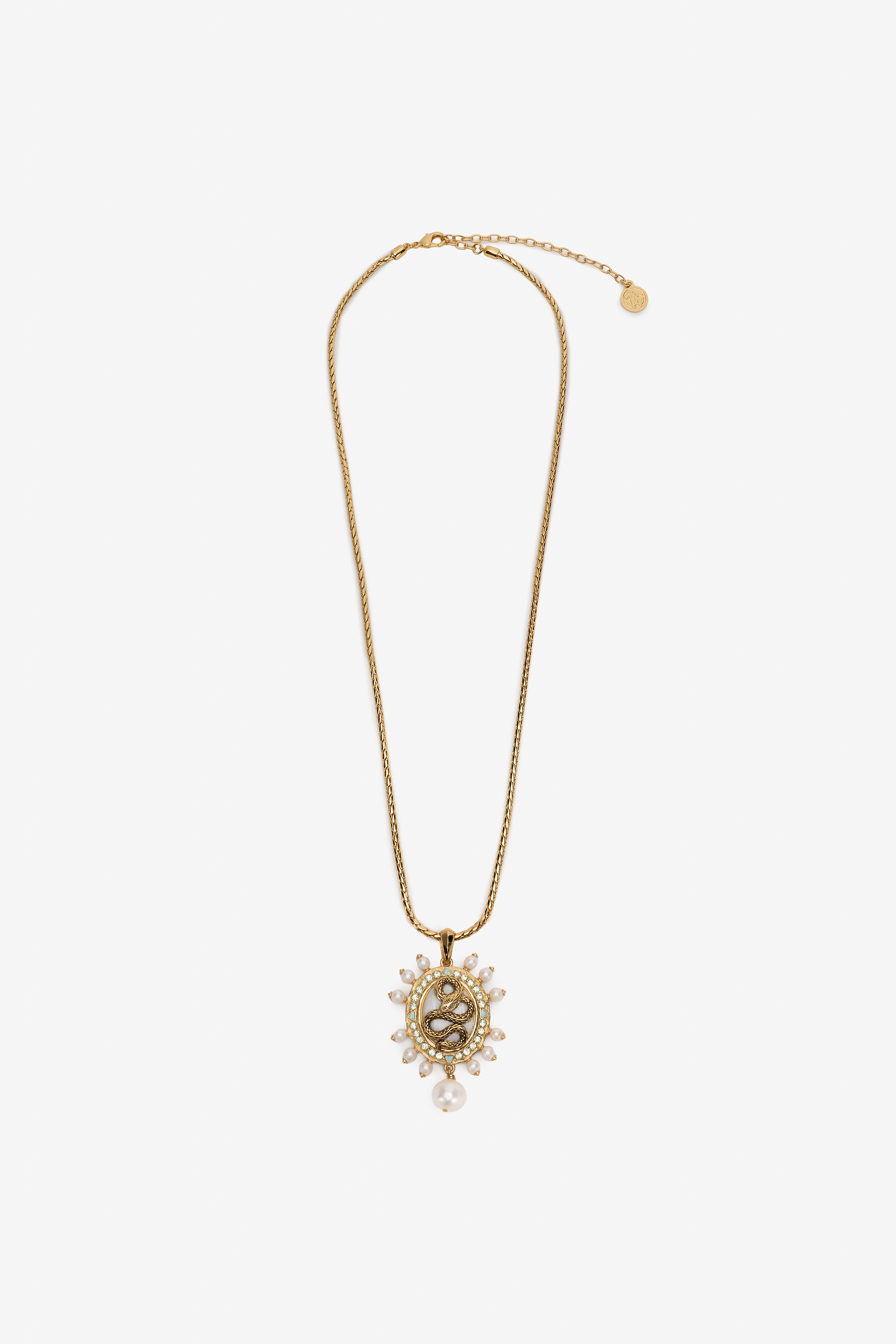 Roberto Cavalli Women's Gold/Ivory Snake Pendant Necklace With Pearls - Fashion Jewelry /Crystal