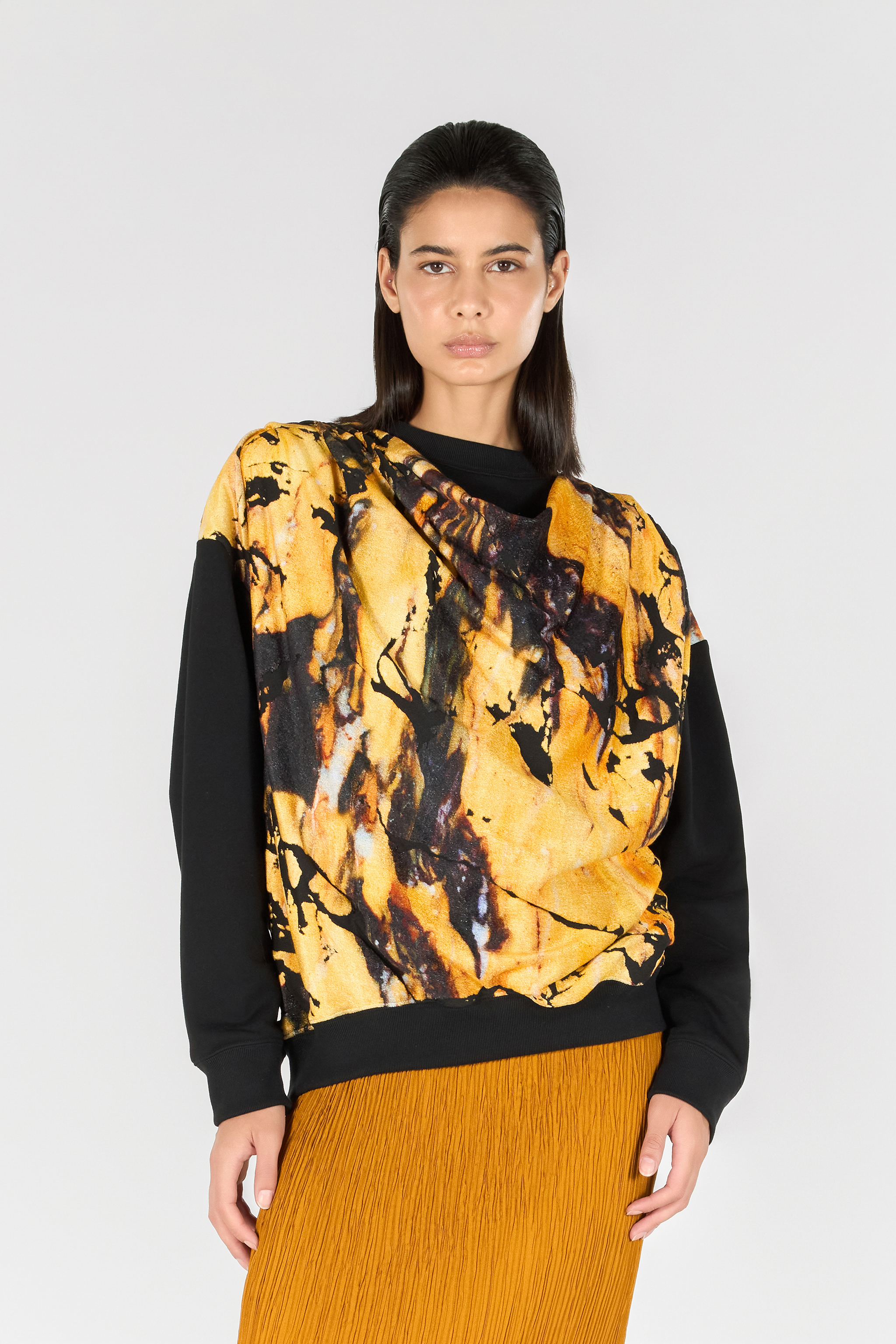 Roberto Cavalli Marble Print Sweatshirt In Yellow