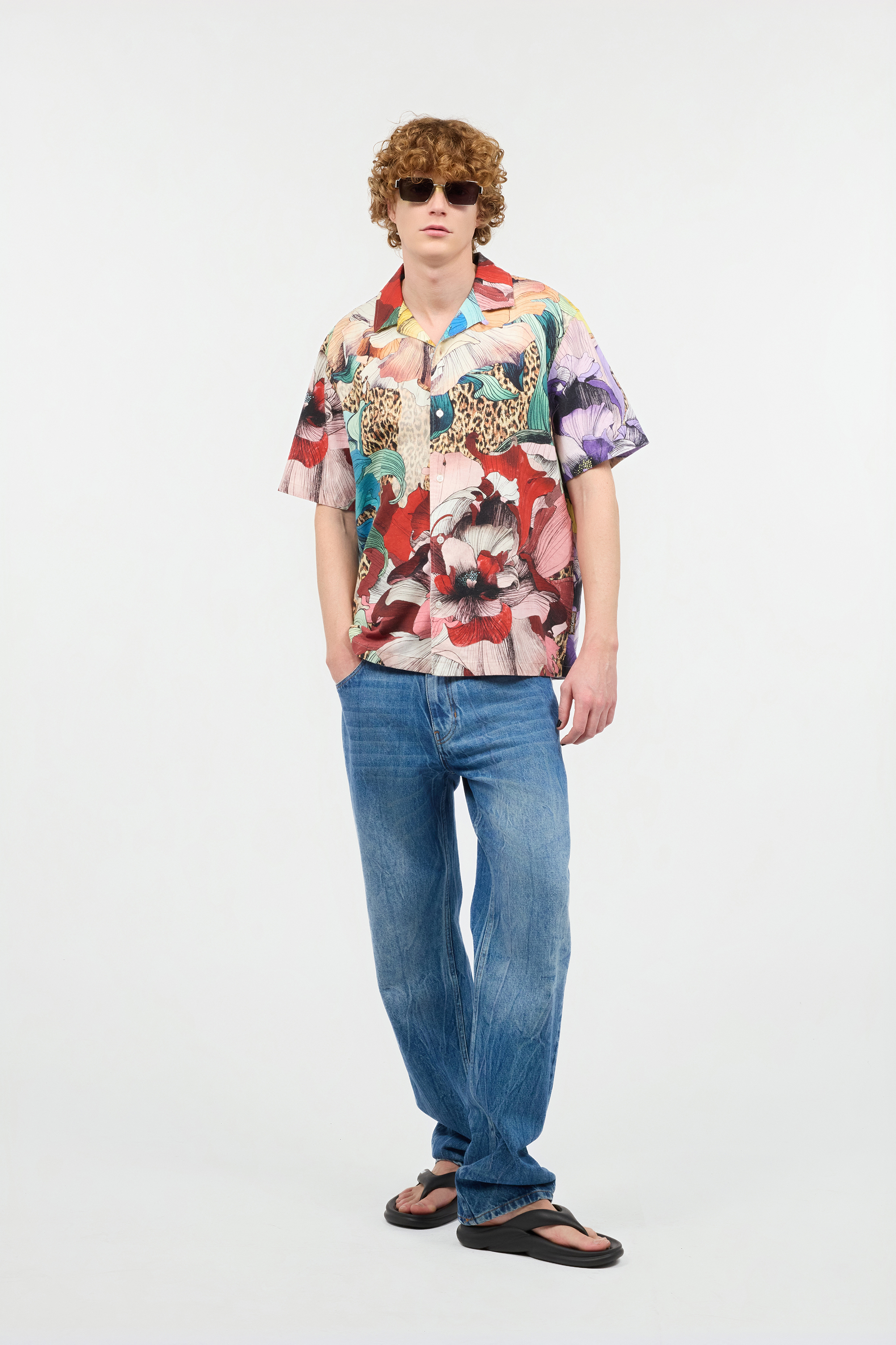 Shirt With Floral And Jaguar Skin Print