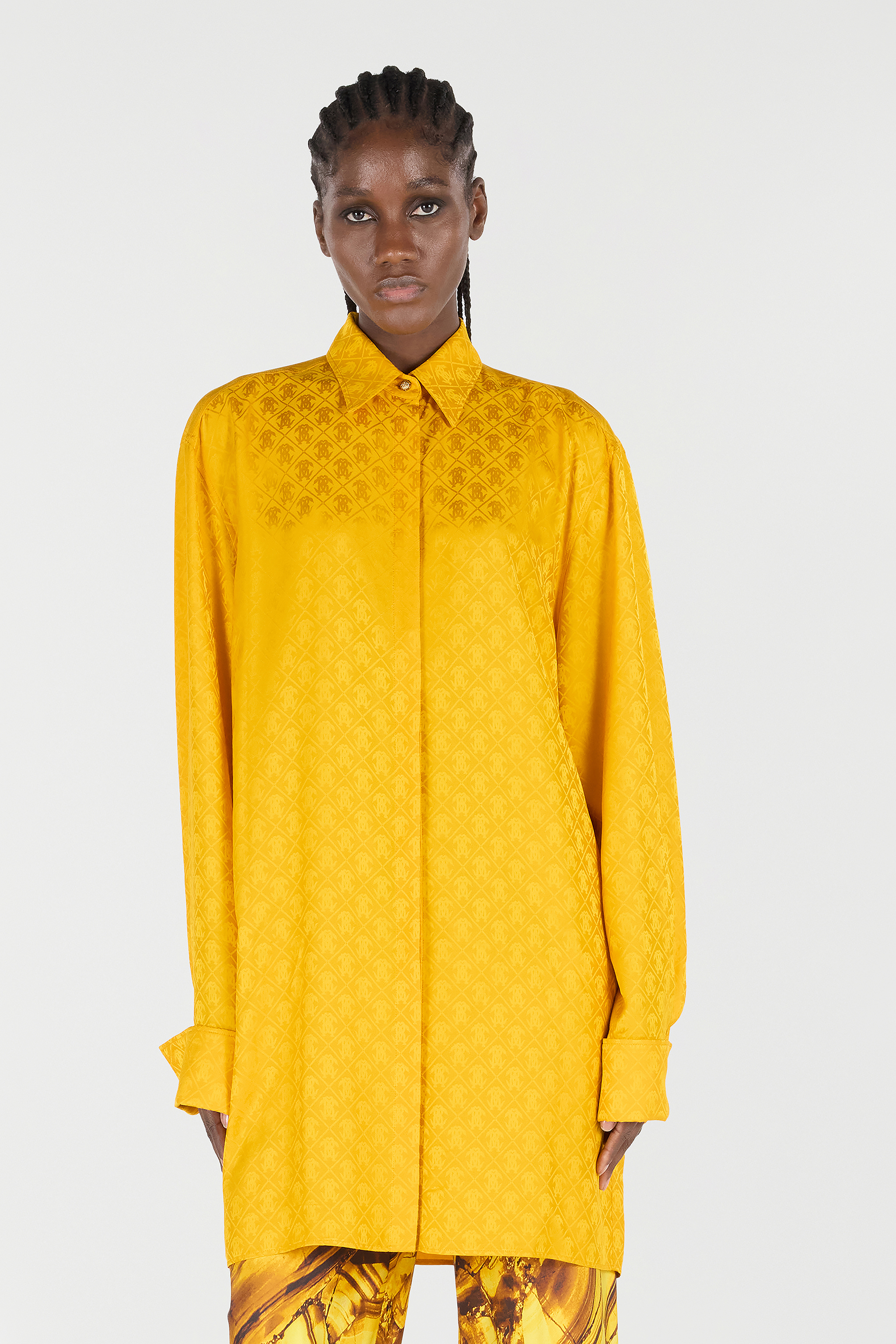 Roberto Cavalli Shirt With Mirror Snake Monogram In Yellow
