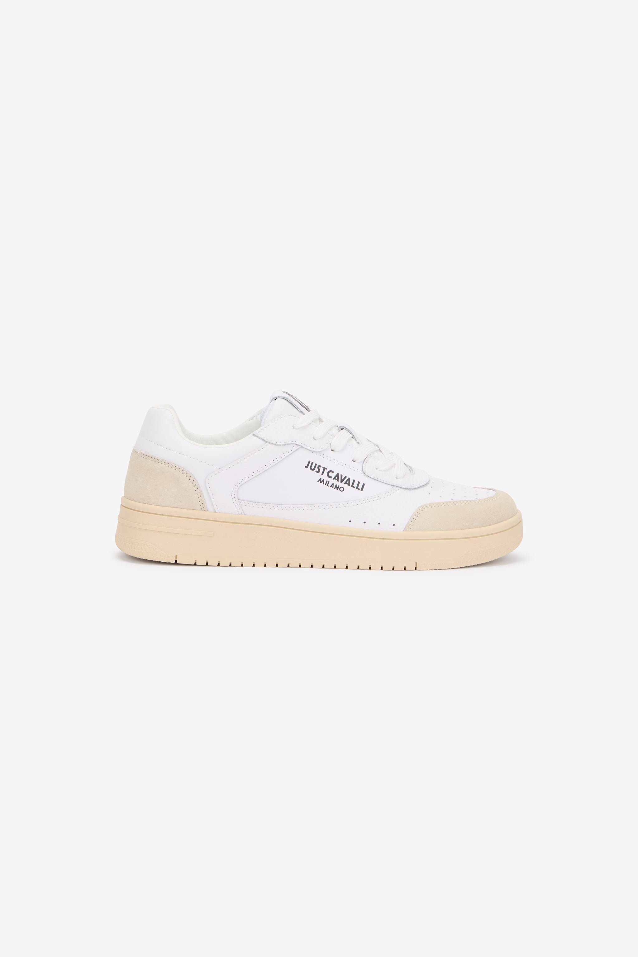 White Leather Sneakers With Beige Inserts in WHITE for Men