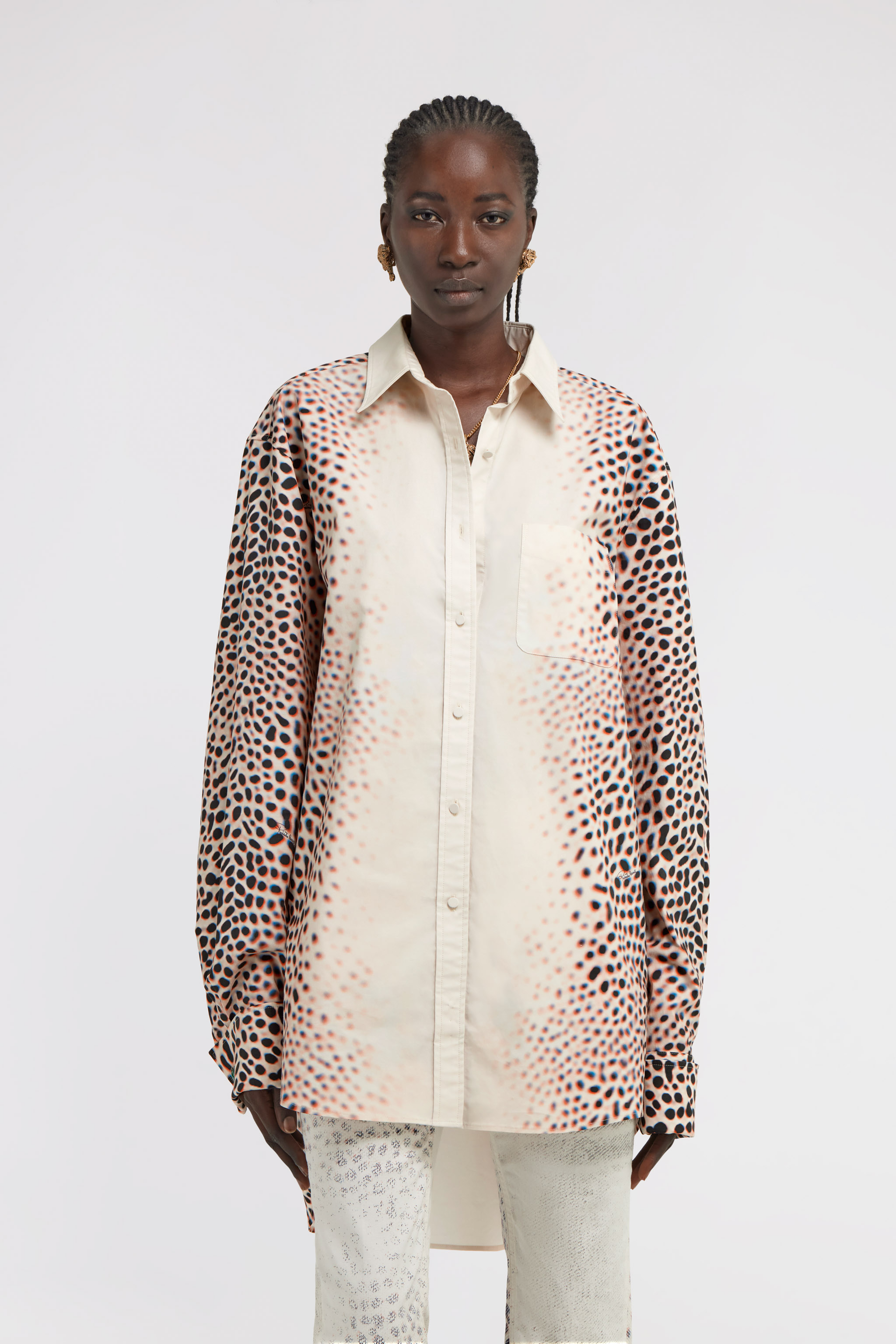 Roberto Cavalli Printed Button Down Short Shirt Dress In Ivory