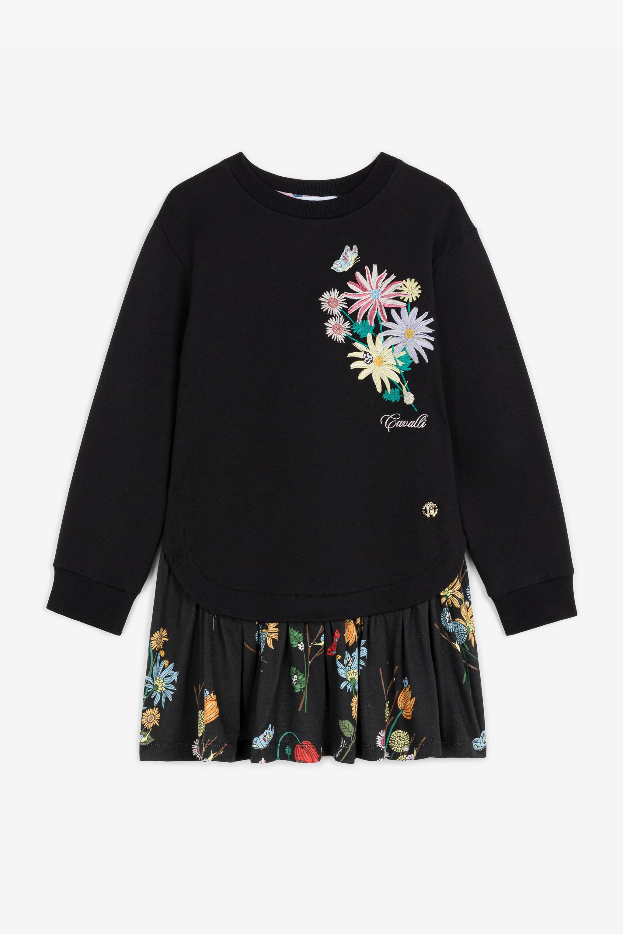Logo And Floral-Embroidered Sweatshirt Dress in Black for