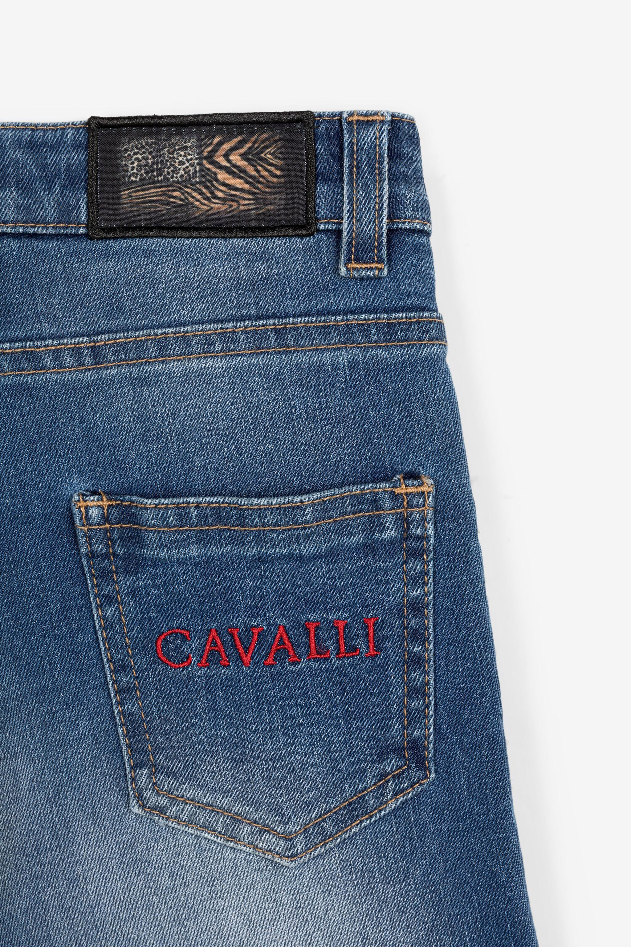  Roberto Cavalli Animalier Patchwork-print Appliqué Denim Shorts - Male Ready To Wear Medium Blue 12a 