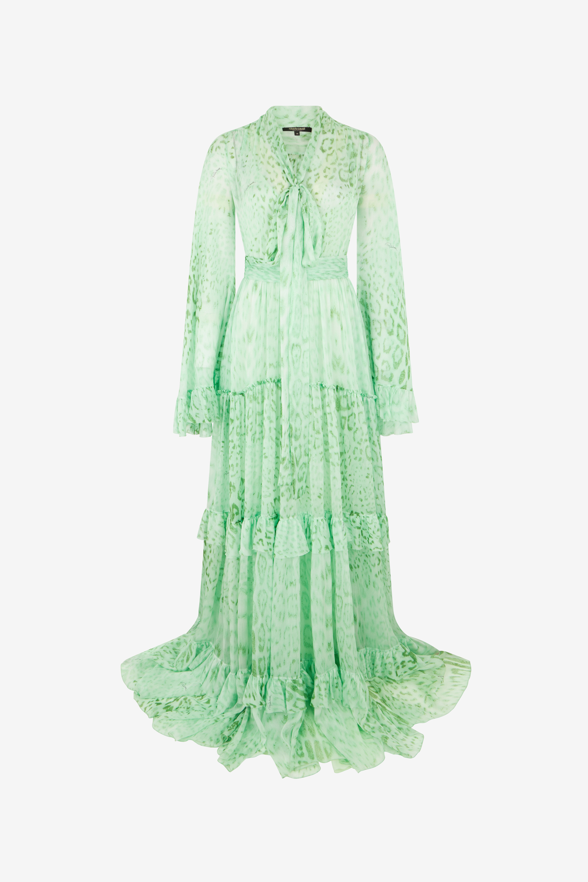 Roberto Cavalli Women's Green Jaguar Mint Print Silk Dress - Maxi Dresses Pistachio