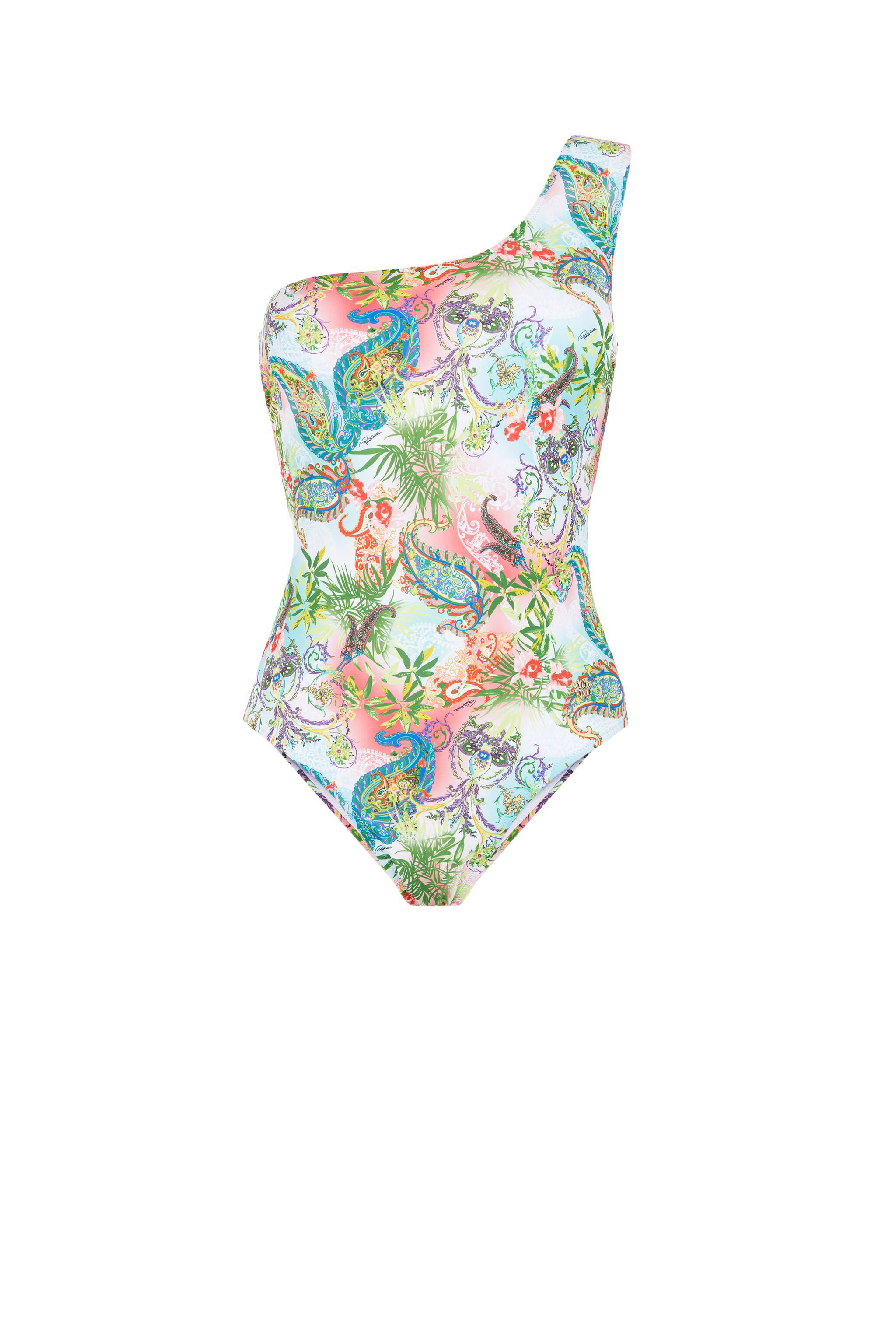 ROBERTO CAVALLI BOTANICAL-PRINT ONE-SHOULDER SWIMSUIT