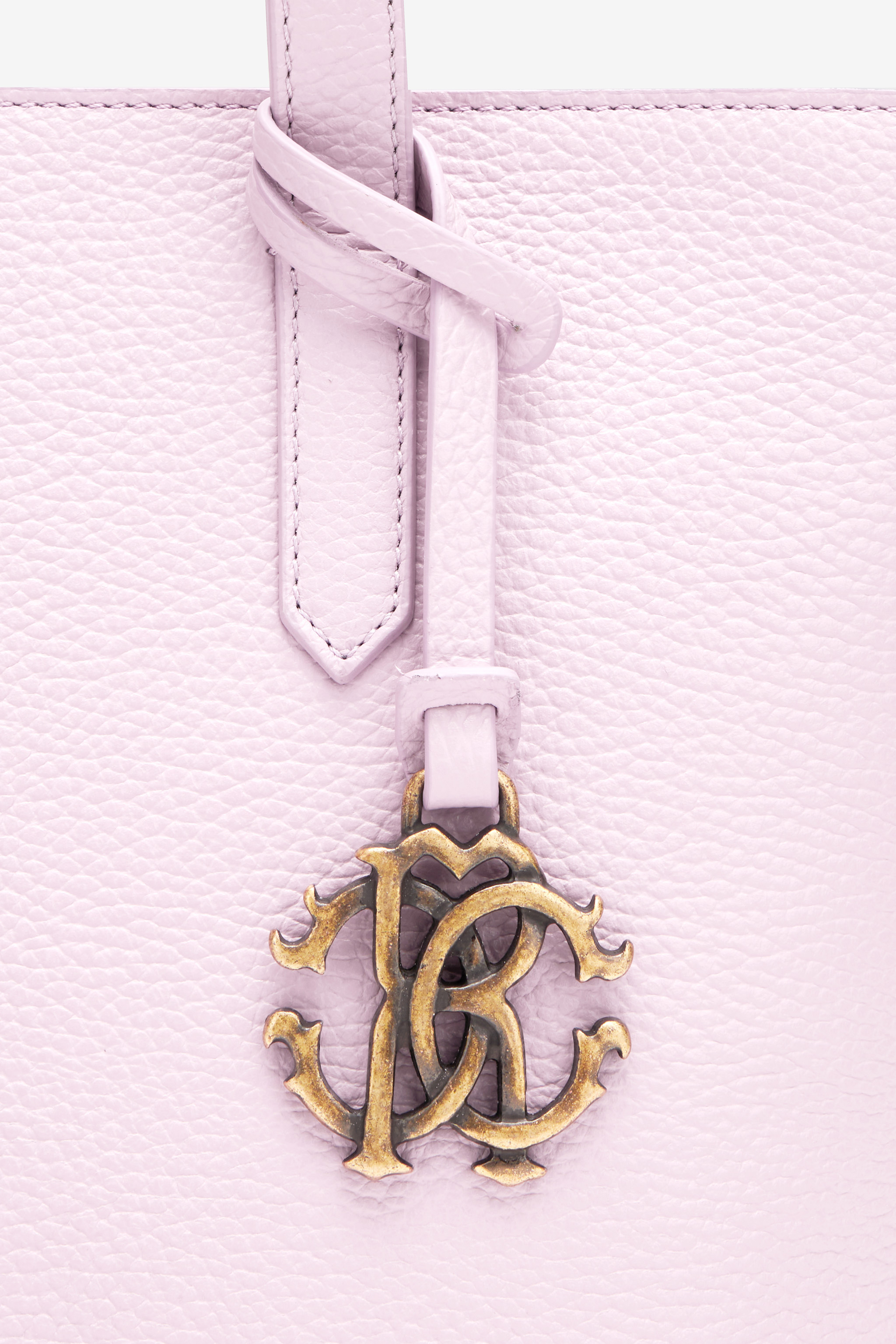 Roberto Cavalli Medium Leather Shopper With Rc Charm In Pink