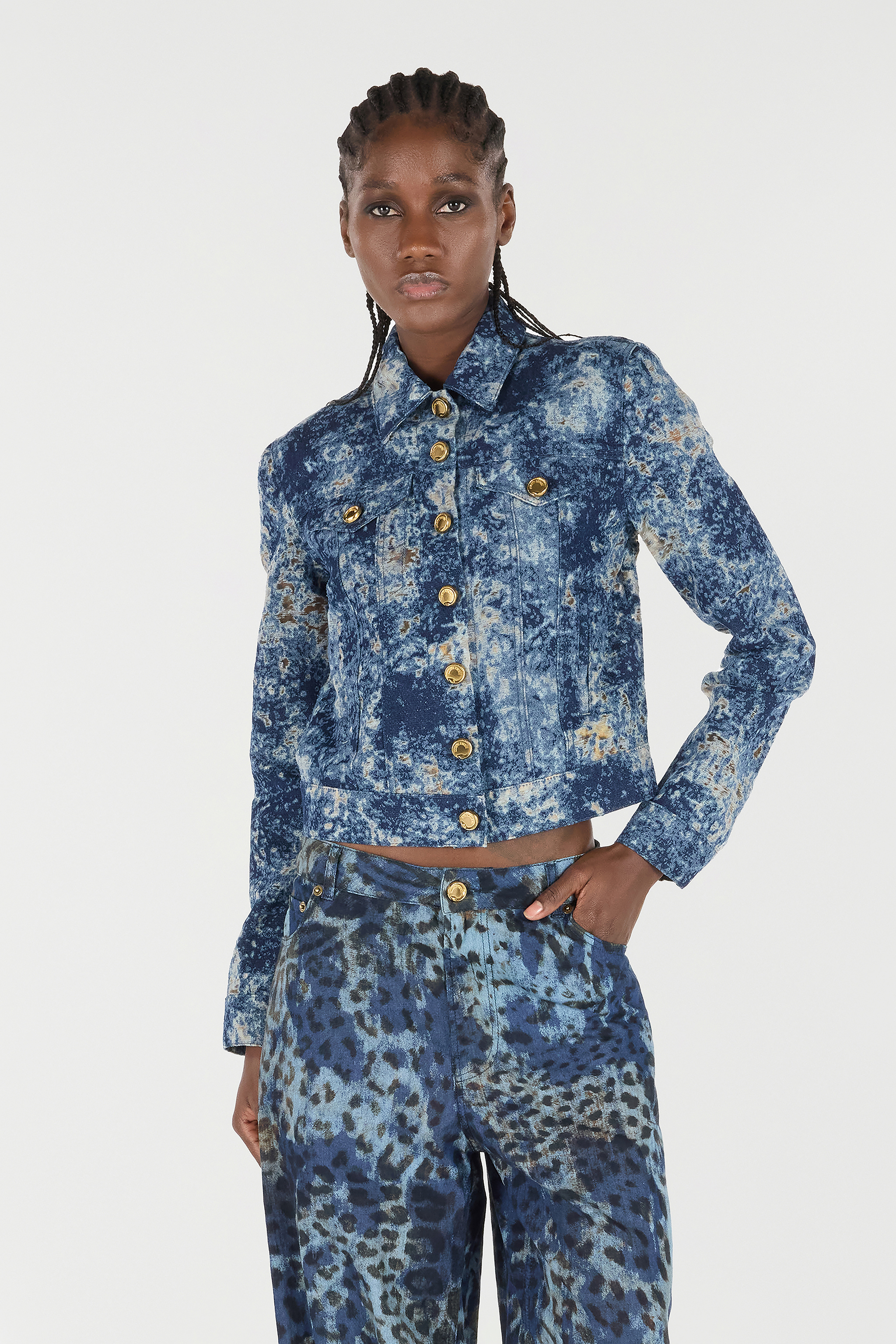  Roberto Cavalli Denim Jacket With Discoloration - Female  Blu Scuro 48 
