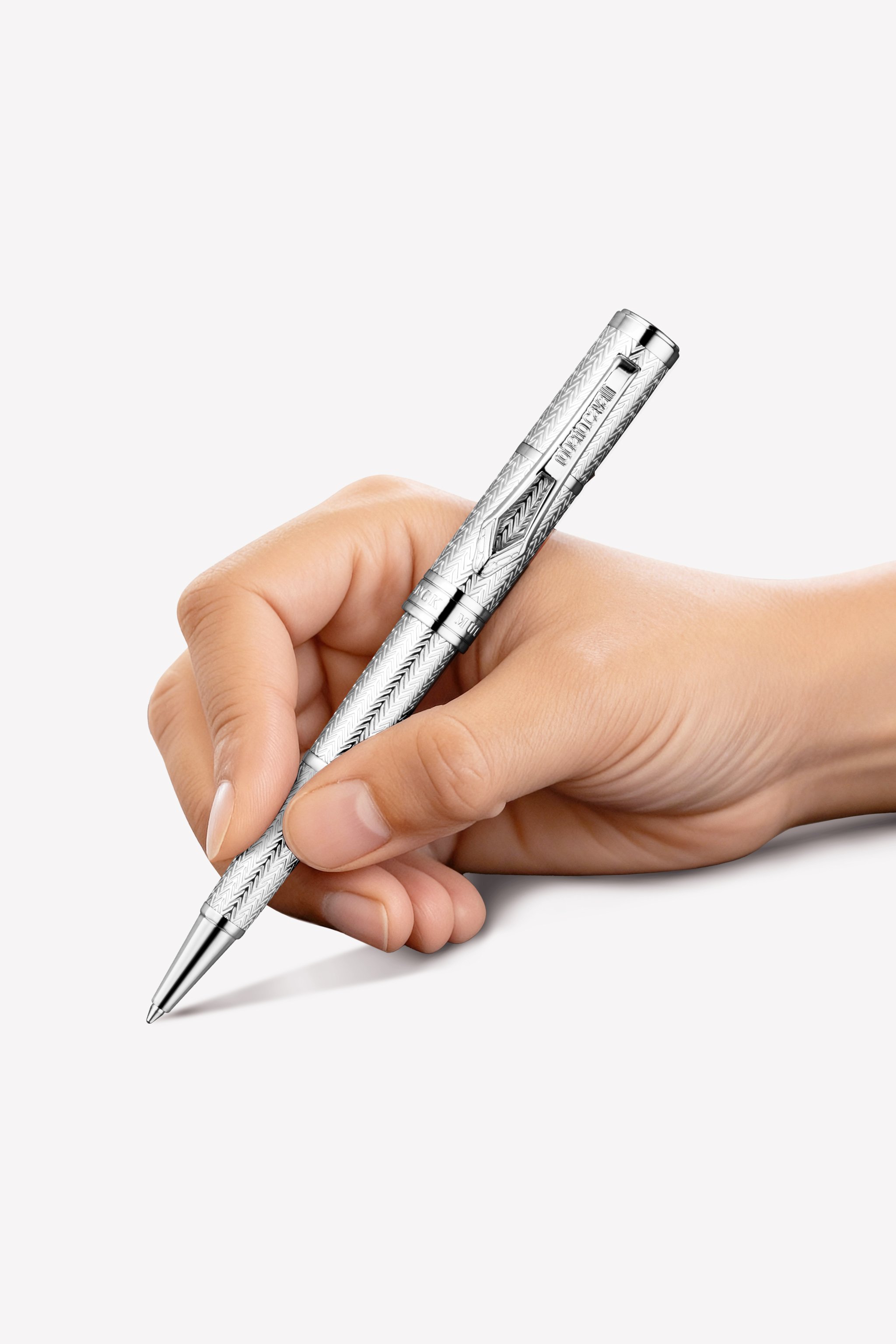 Roberto Cavalli Chevron Ballpoint Pen, Silver Color