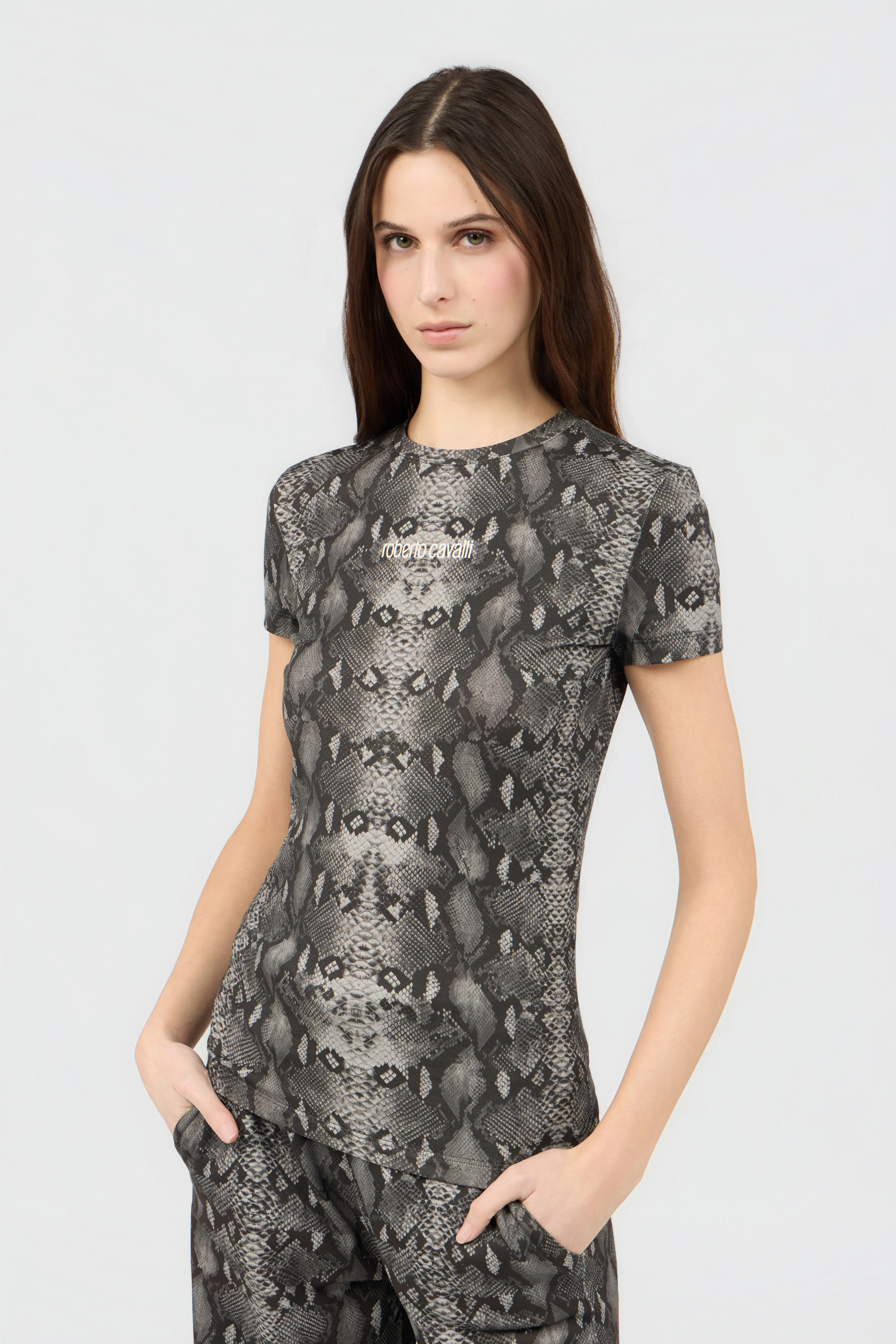 Roberto Cavalli Python Print T-shirt In Multi