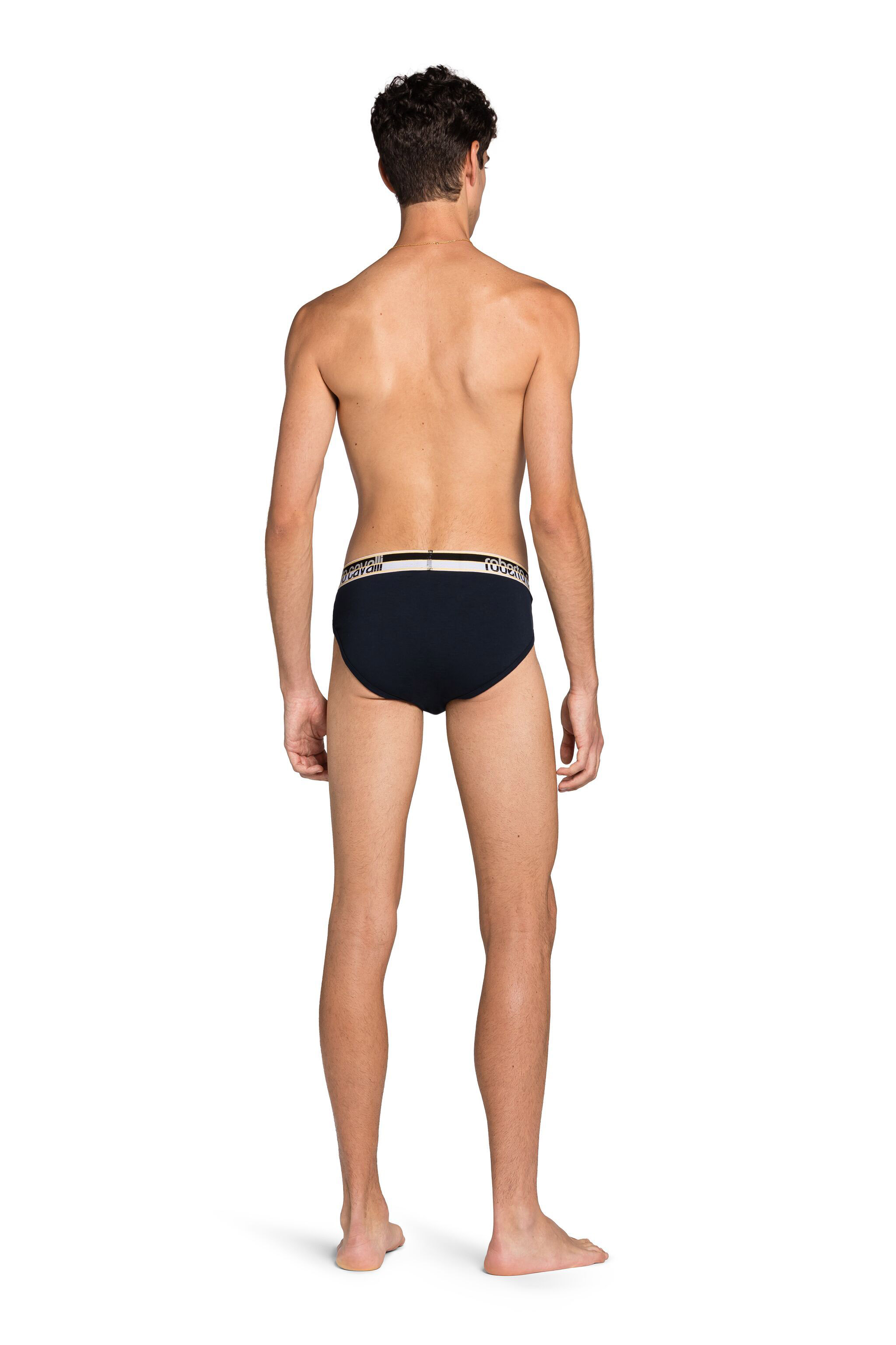  Roberto Cavalli Two-pack Navy Blue Cotton Briefs With Logo Waistband - Male Ready To Wear Dark Blue Xxl 