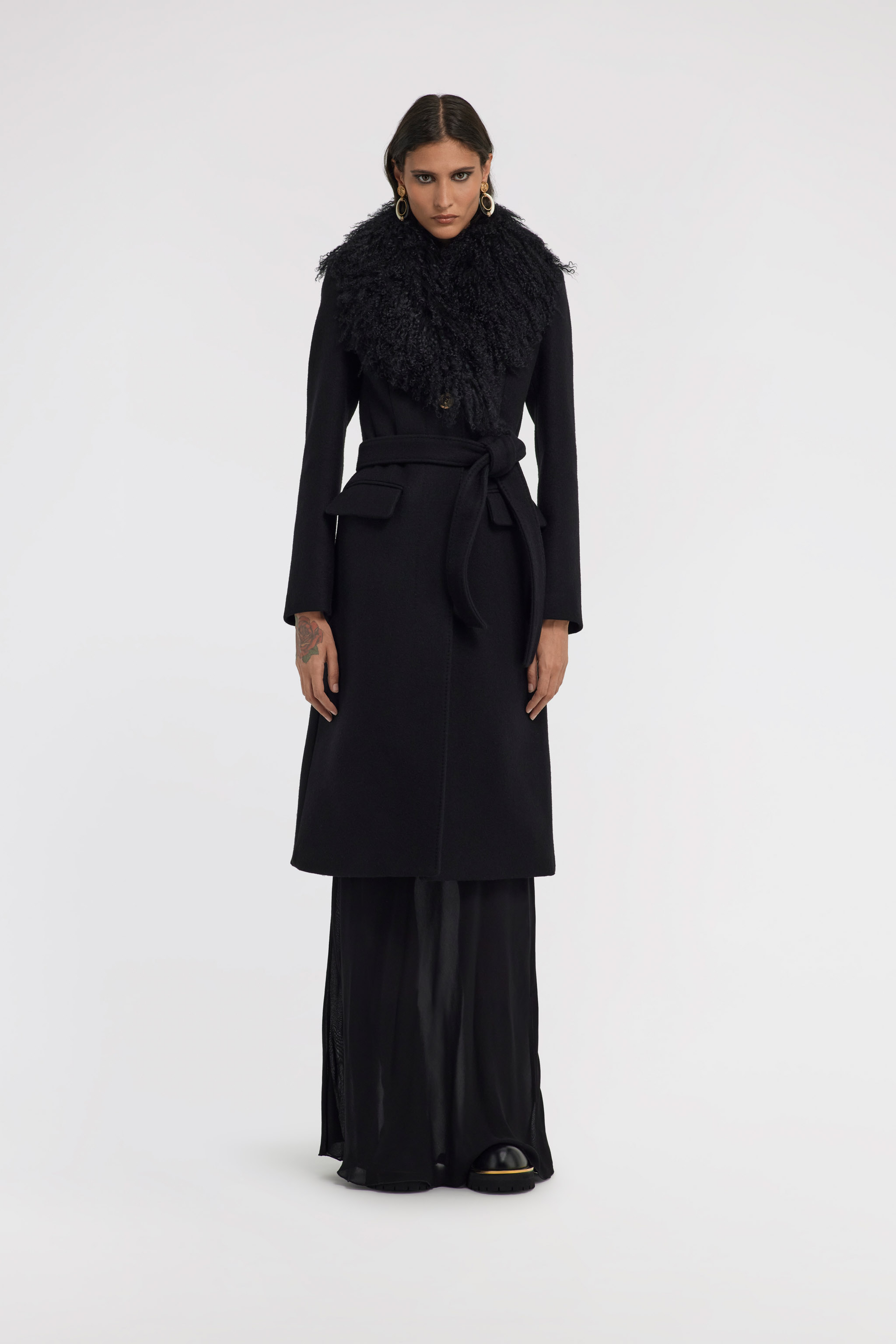 Roberto Cavalli Long Coat With Wide Collar In Black