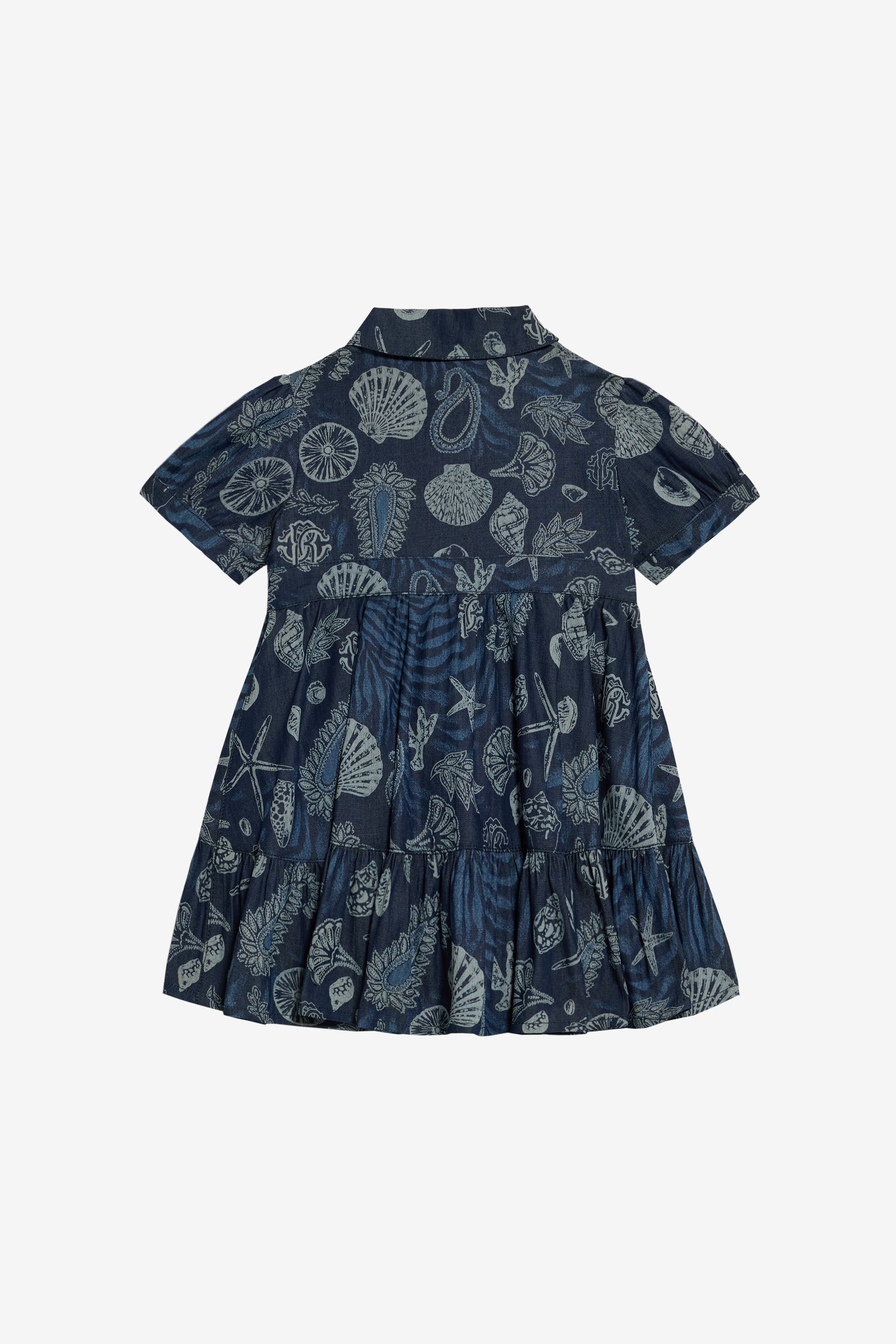  Roberto Cavalli Cotton Dress With Marine Print And Flounce - Female Baby Girls (6m-3y) Dark Blue 03a 