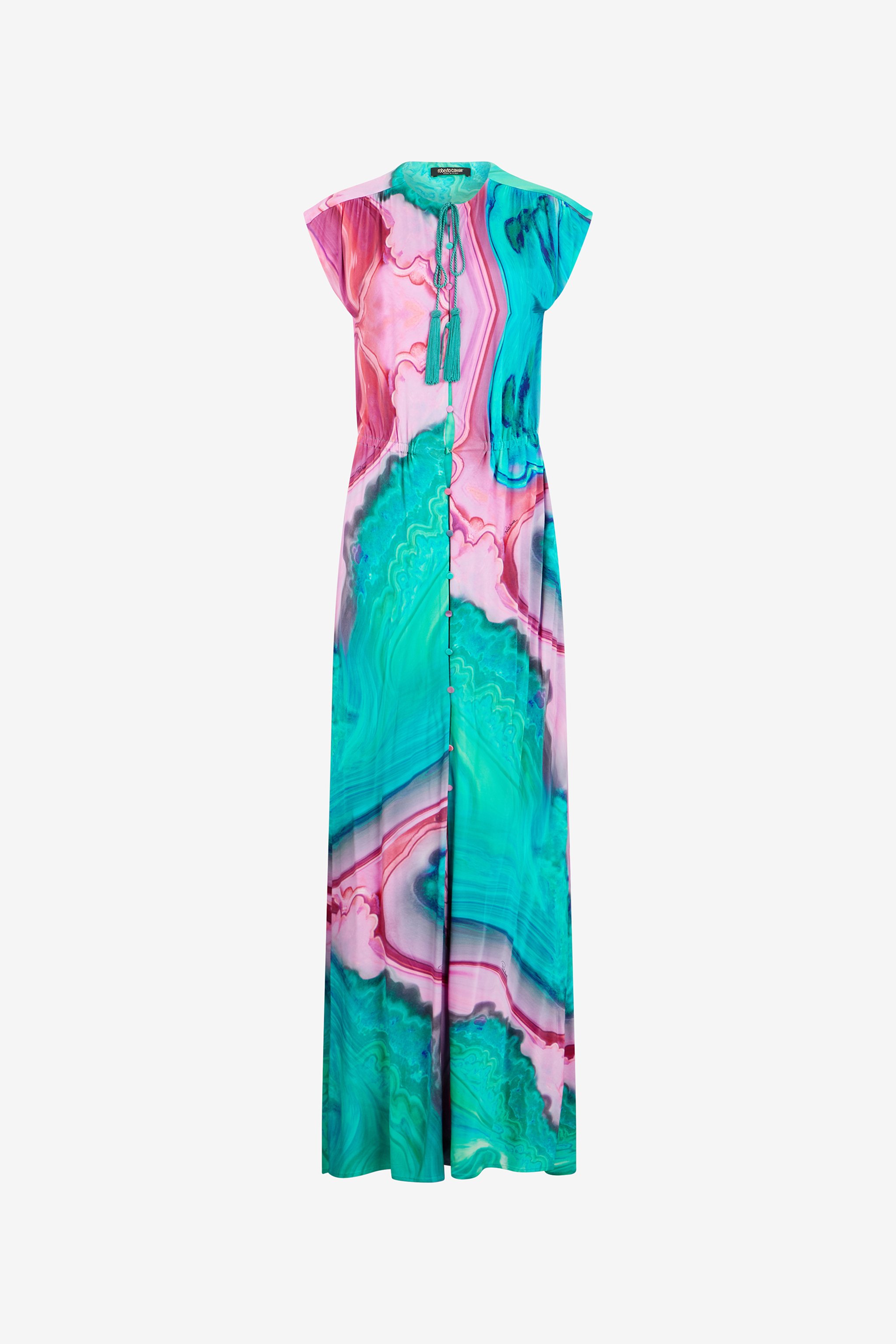 Long dress chemisier with multicolor marbled print