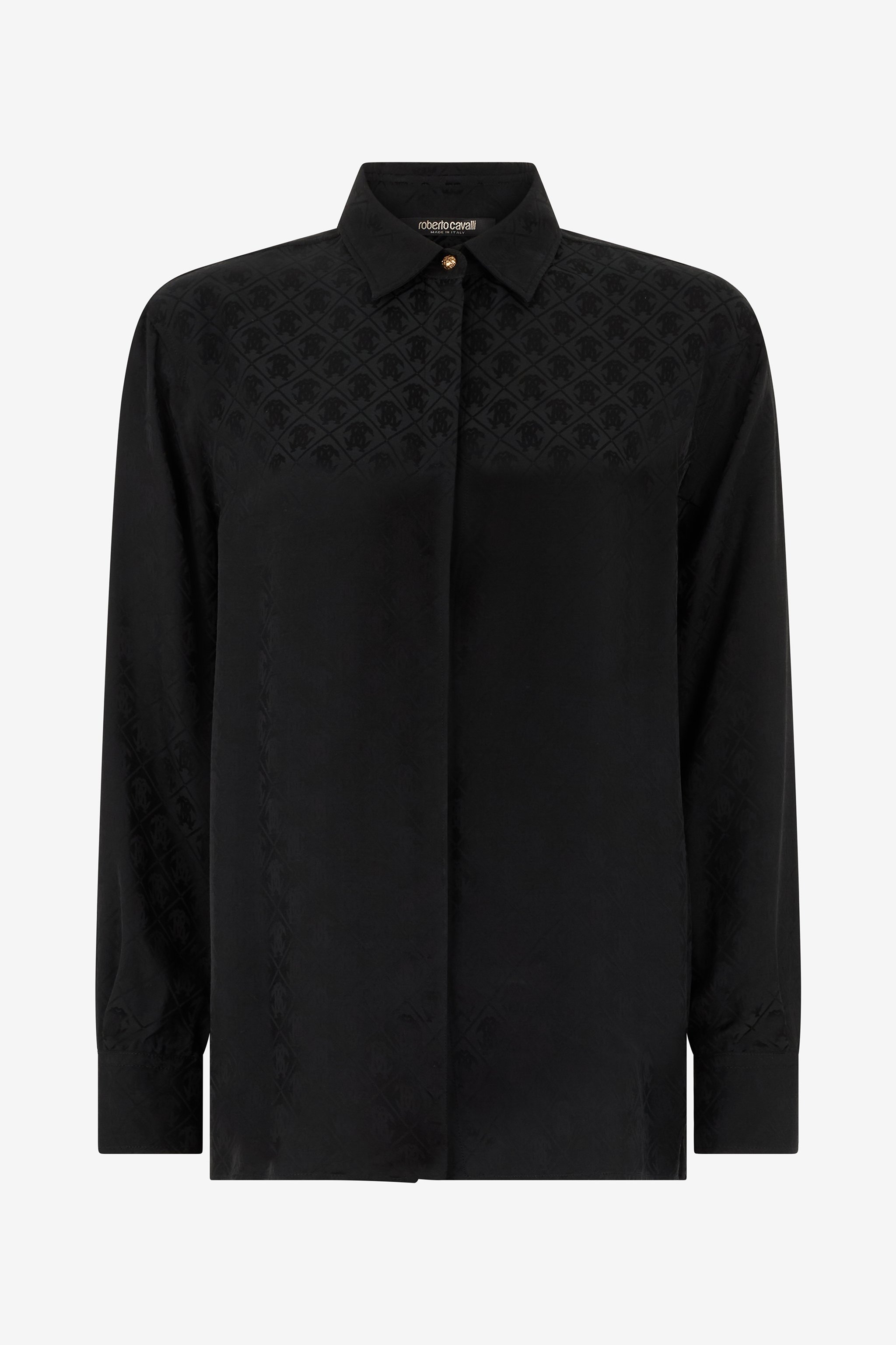 Roberto Cavalli Silk Blend Shirt With Monogram Rc In Black