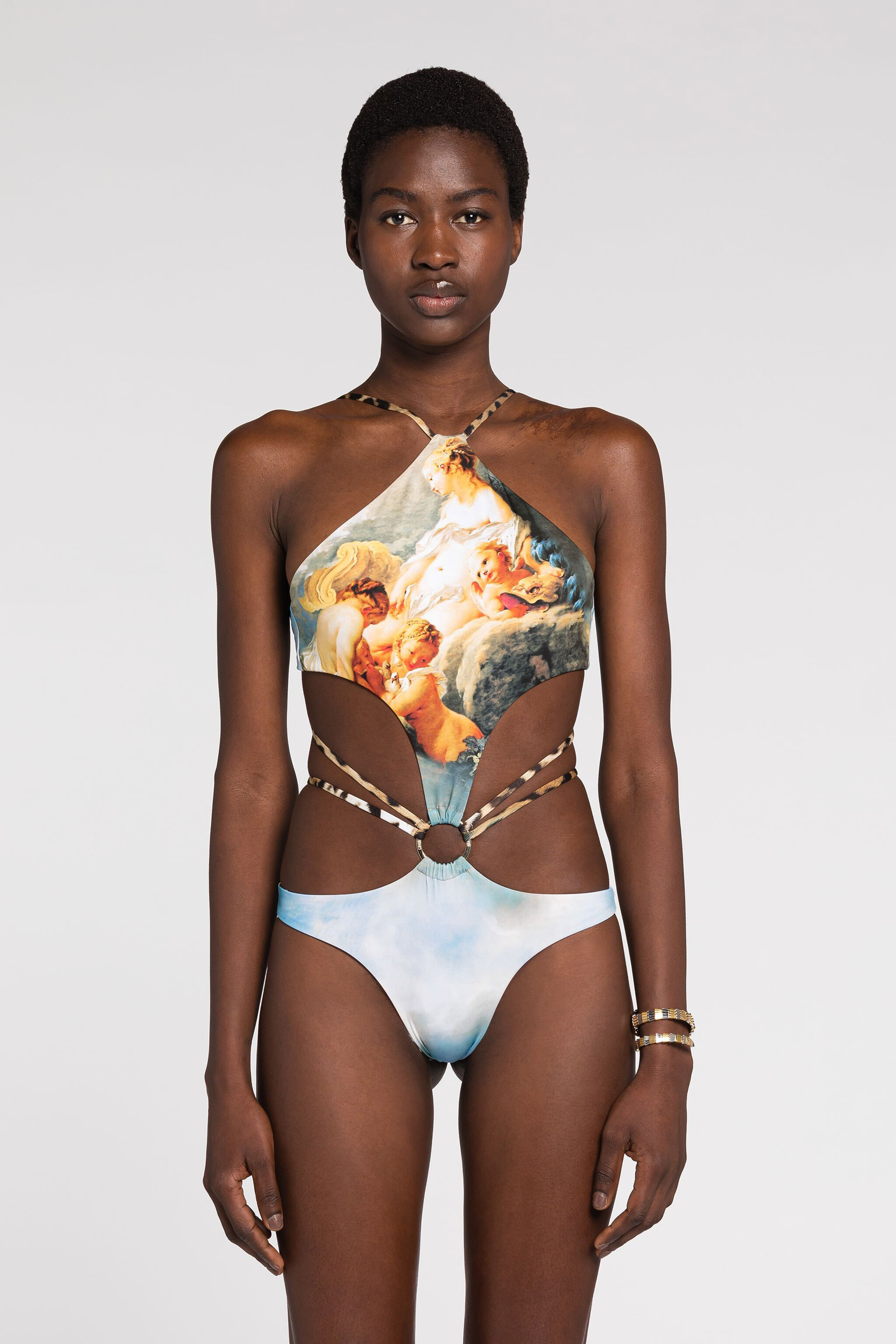 Painting-Print Cut-Out Swimsuit