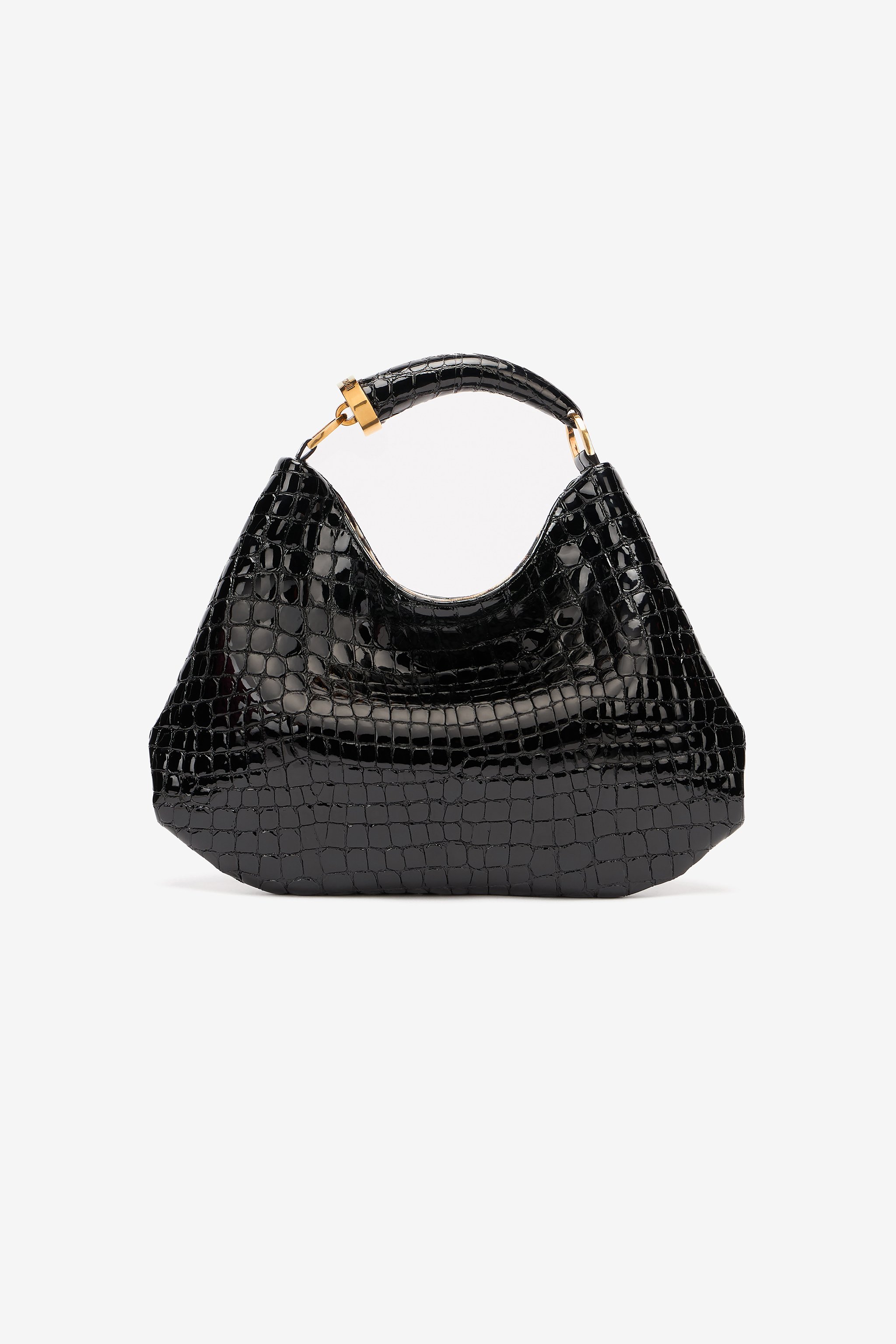 Roberto Cavalli Hobo Bag With Crocodile Print In Black