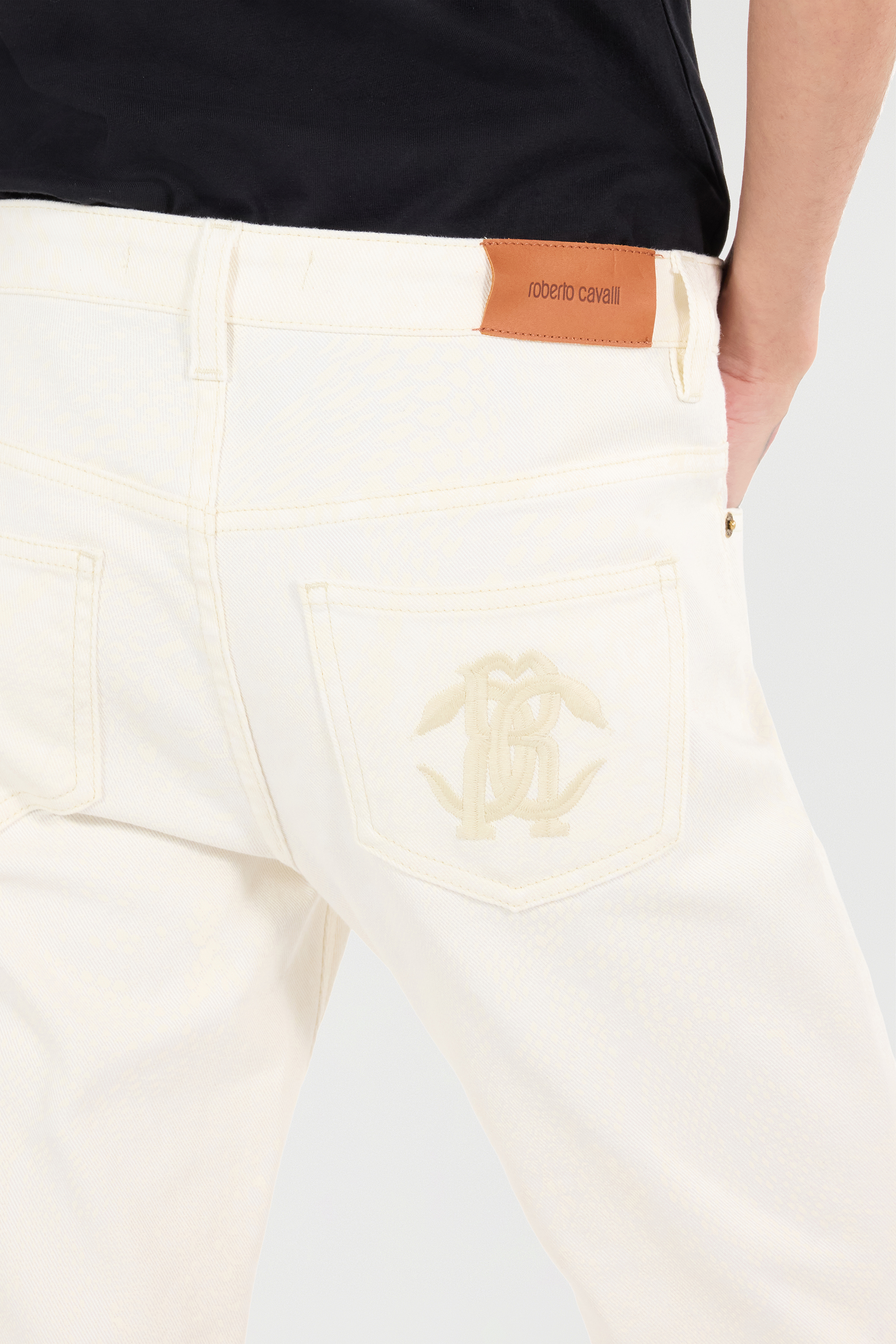 Roberto Cavalli Python-print Pants With Charm In Ivory
