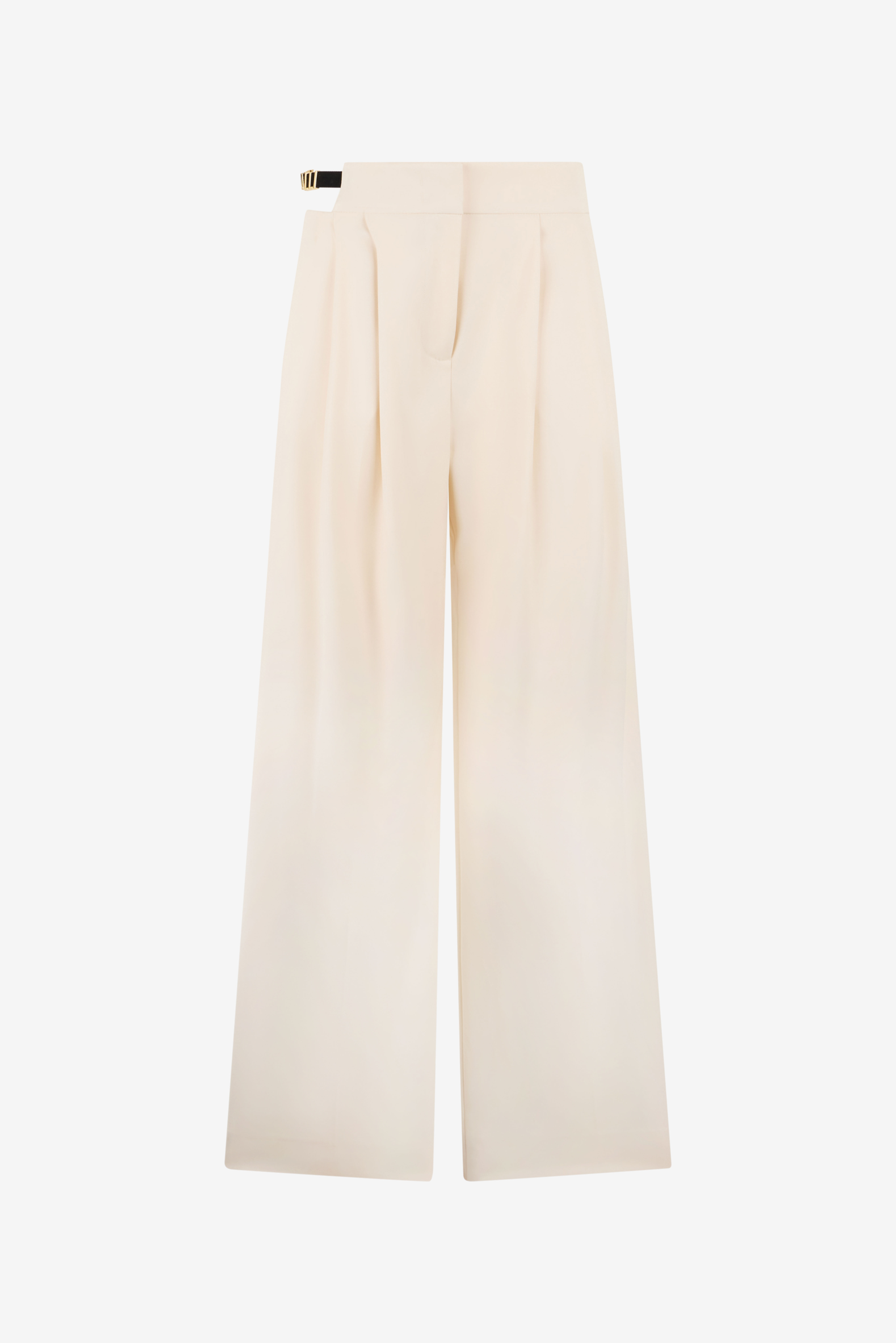 Cream Wide-Leg Trousers With Cut-Out