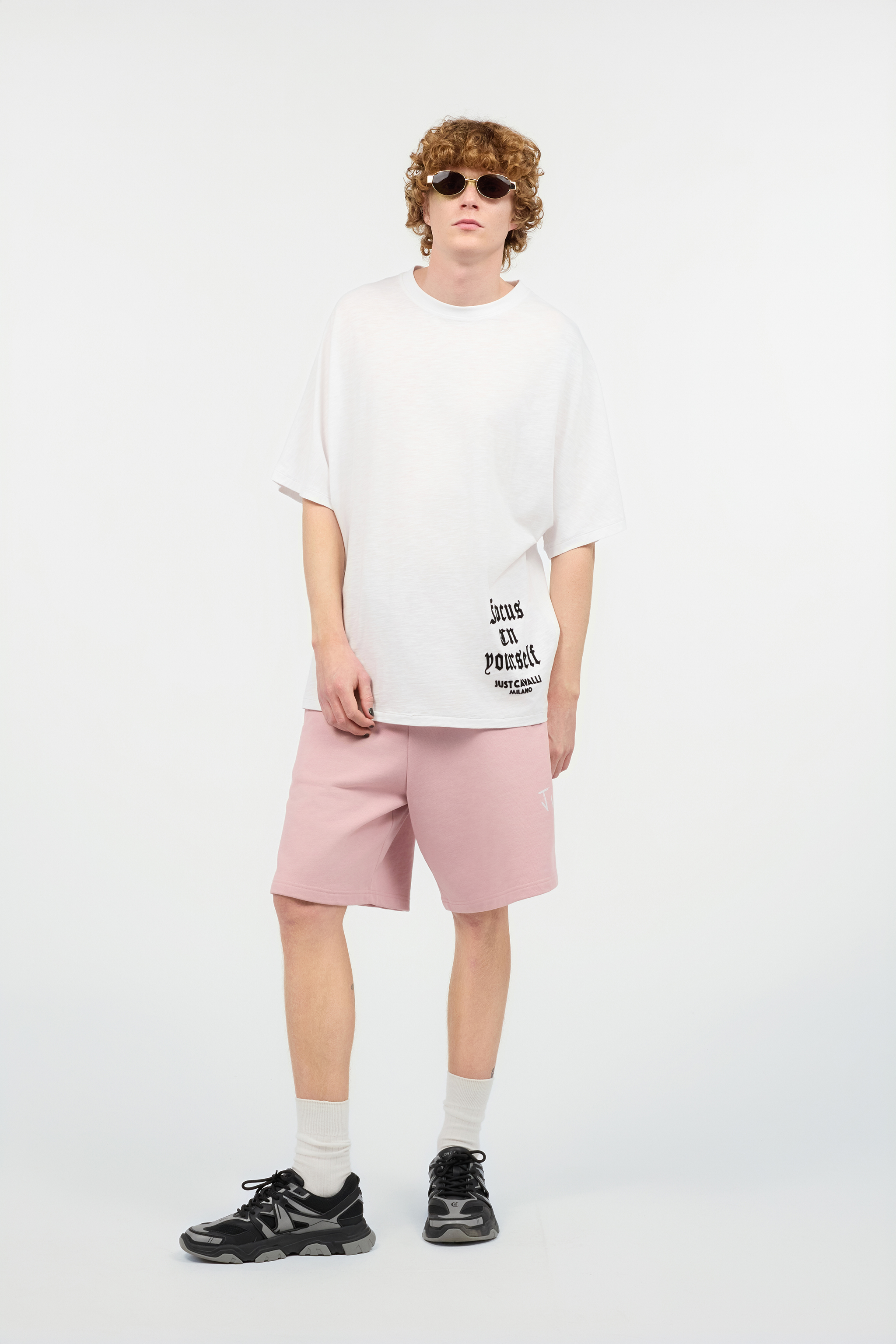 Roberto Cavalli Mirror Jaguar And Jc Monogram T-shirt In White