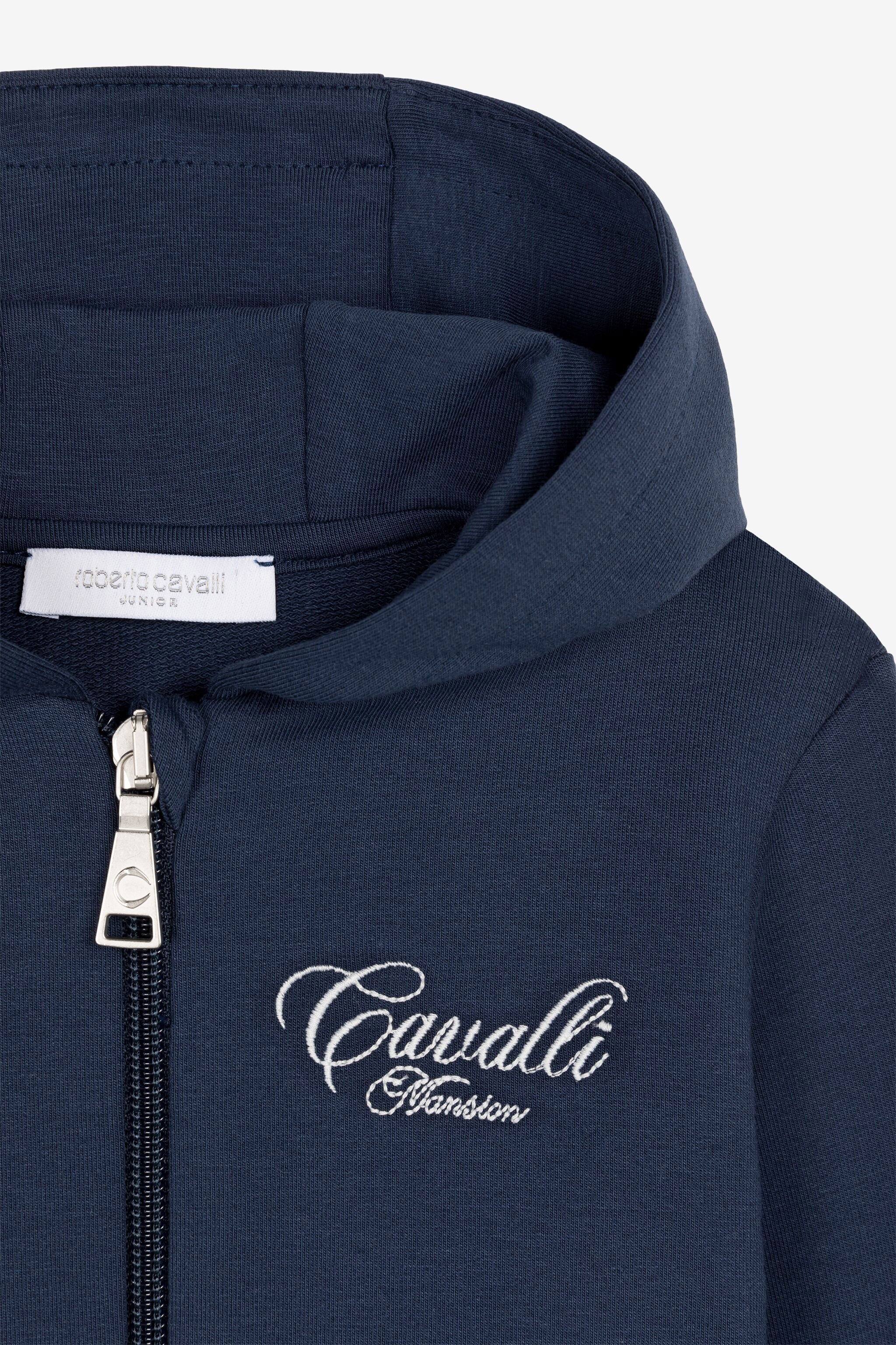 Roberto Cavalli Logo-embroidered Zipped Hoodie In Dark Blue