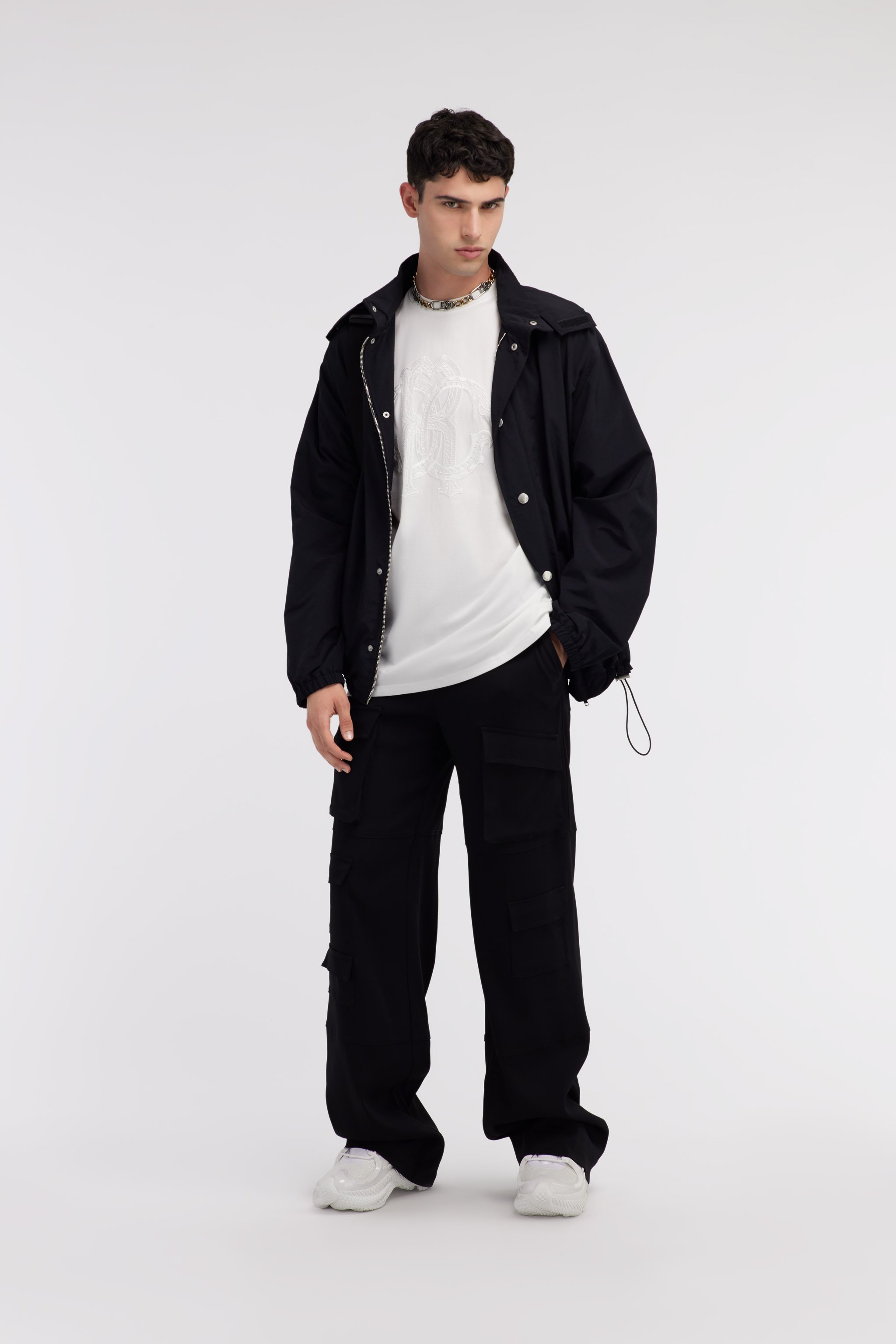 Roberto Cavalli Bomber Jacket With Logo In Black