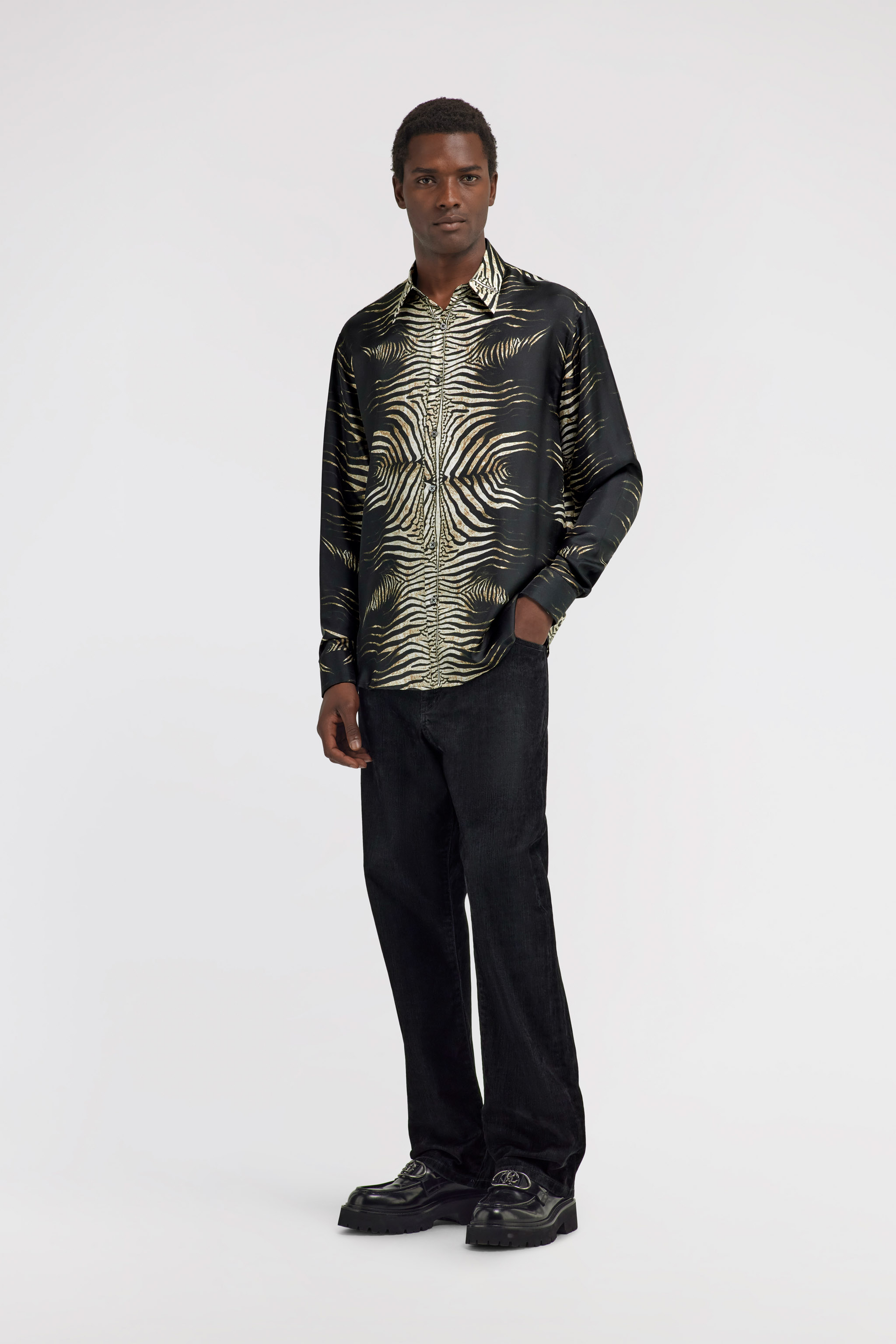 Roberto Cavalli Shirt With Zebra Print In Black/white