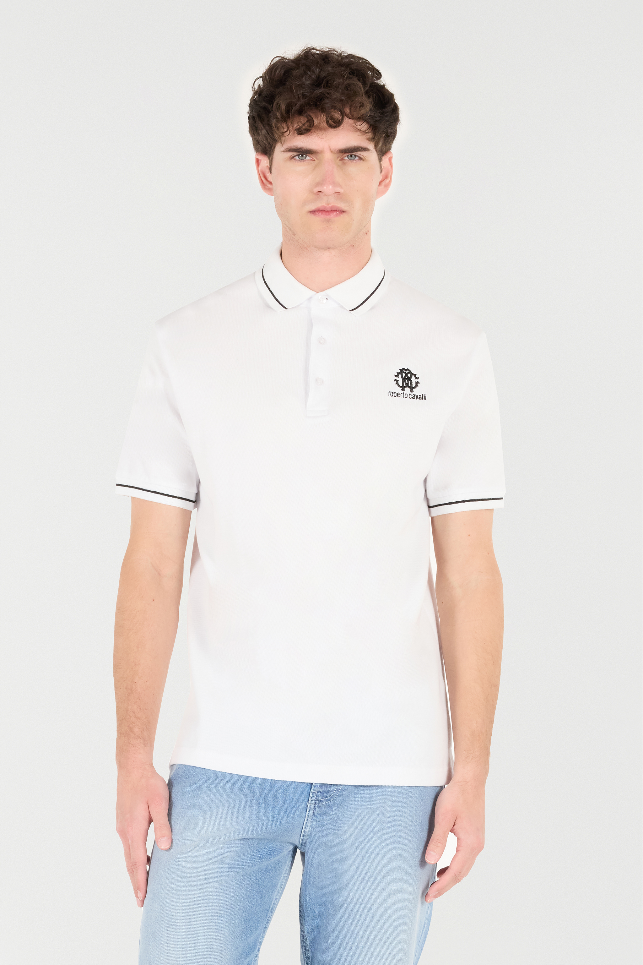 Roberto Cavalli Polo Shirt With Monogram Rc And Logo In White
