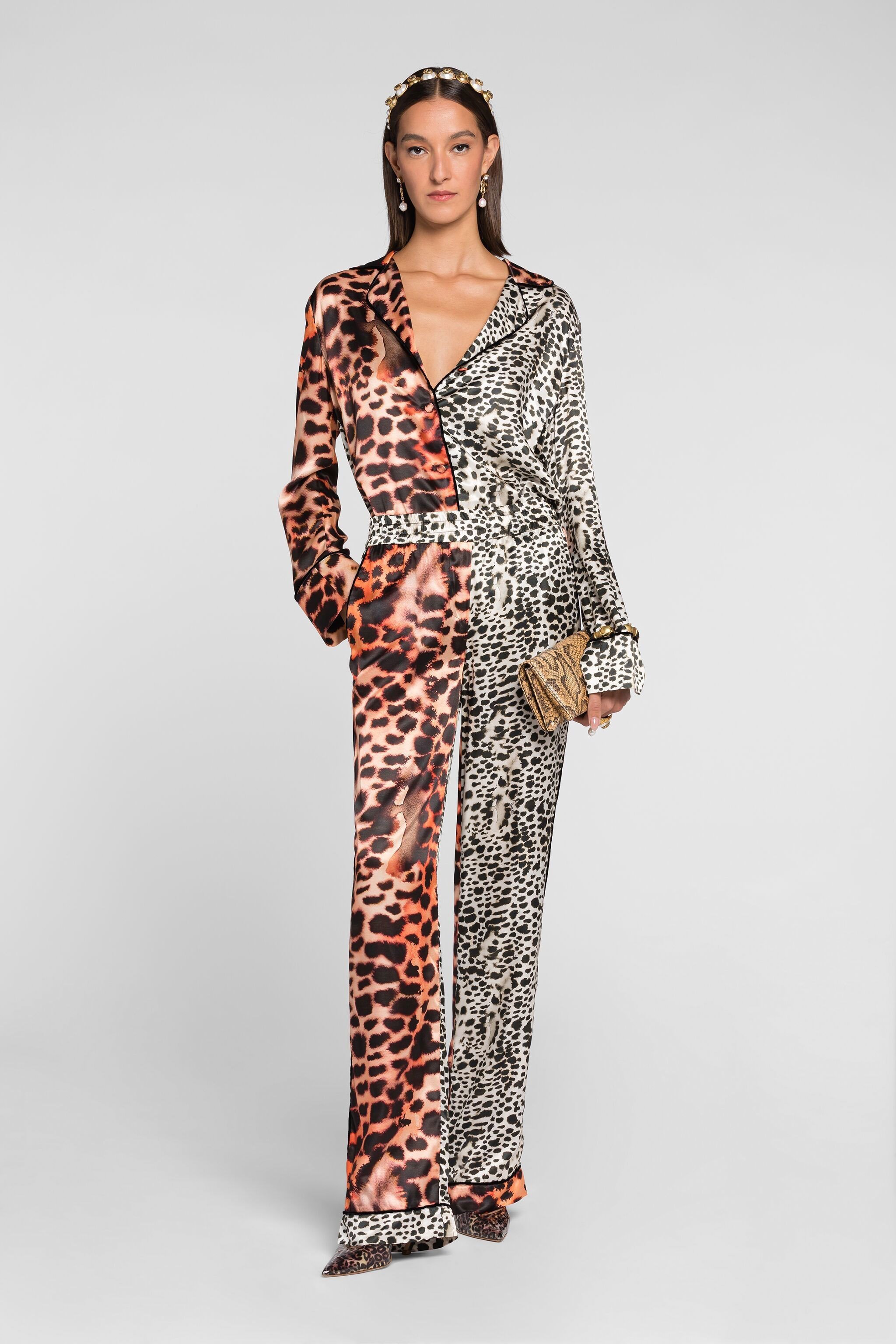 Roberto Cavalli Leopard Print Panelled Trousers In Peach