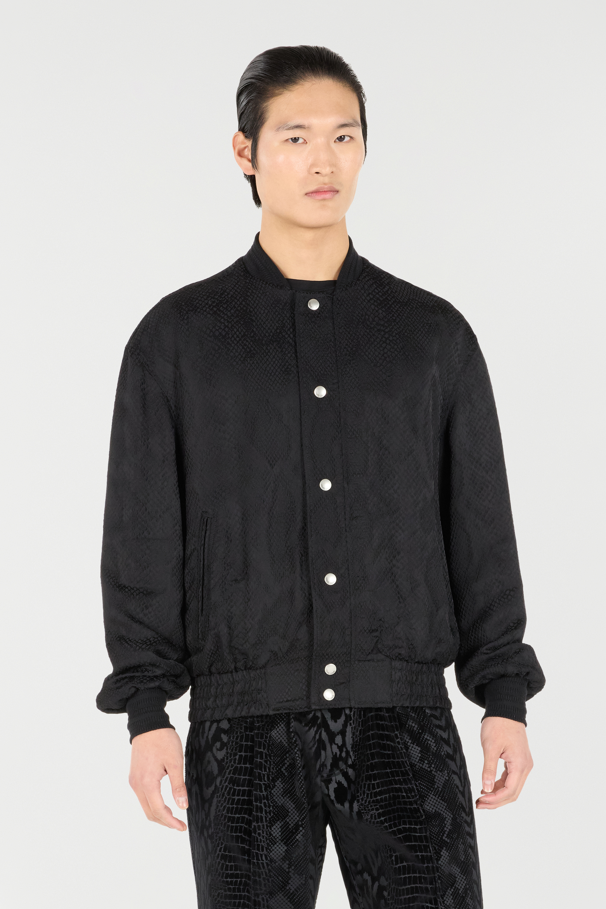  Roberto Cavalli Python-effect Bomber Jacket - Male Ready To Wear Black 48 