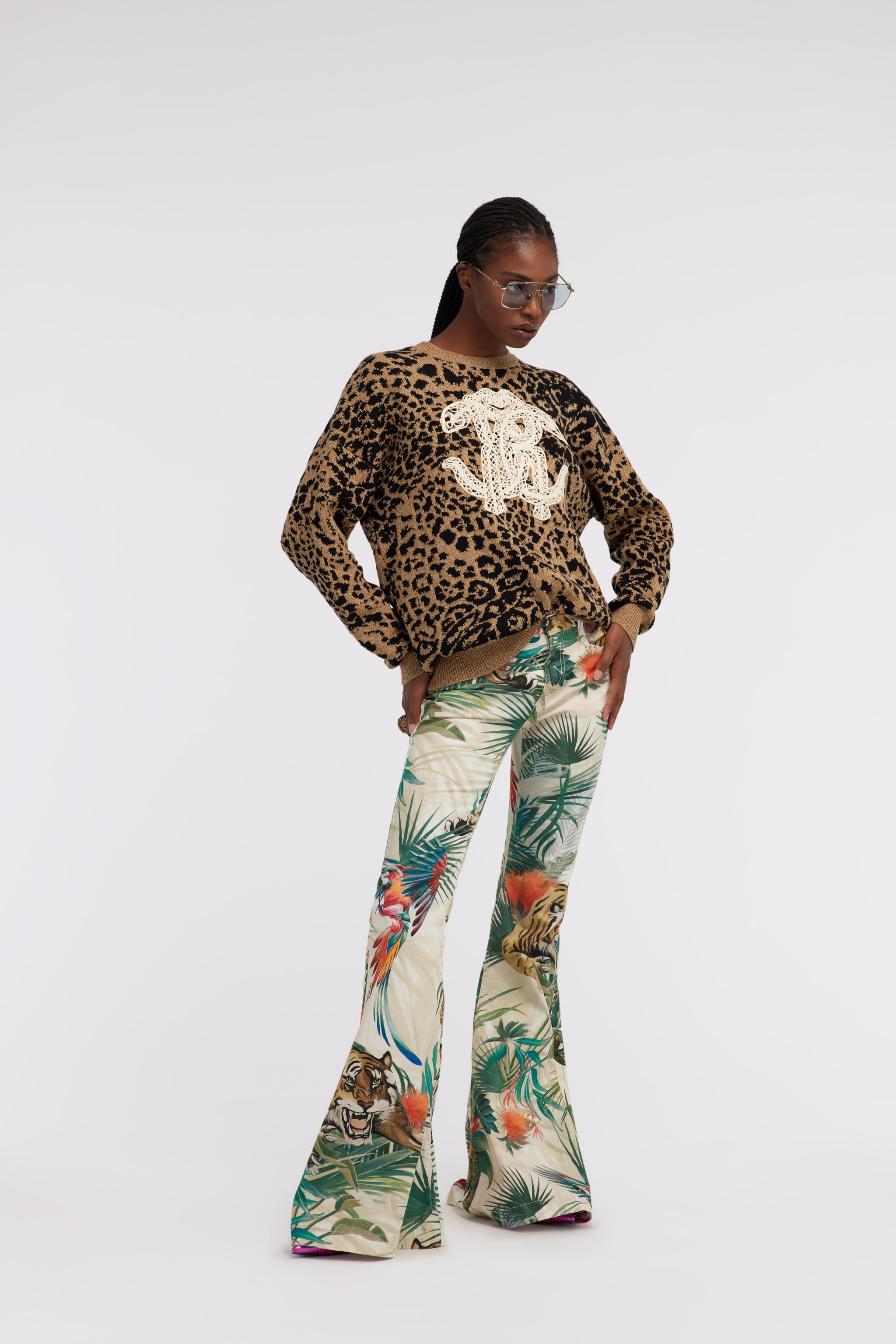 ROBERTO CAVALLI SWEATER WITH MONOGRAM RC AND JAGUAR SKIN PRINT