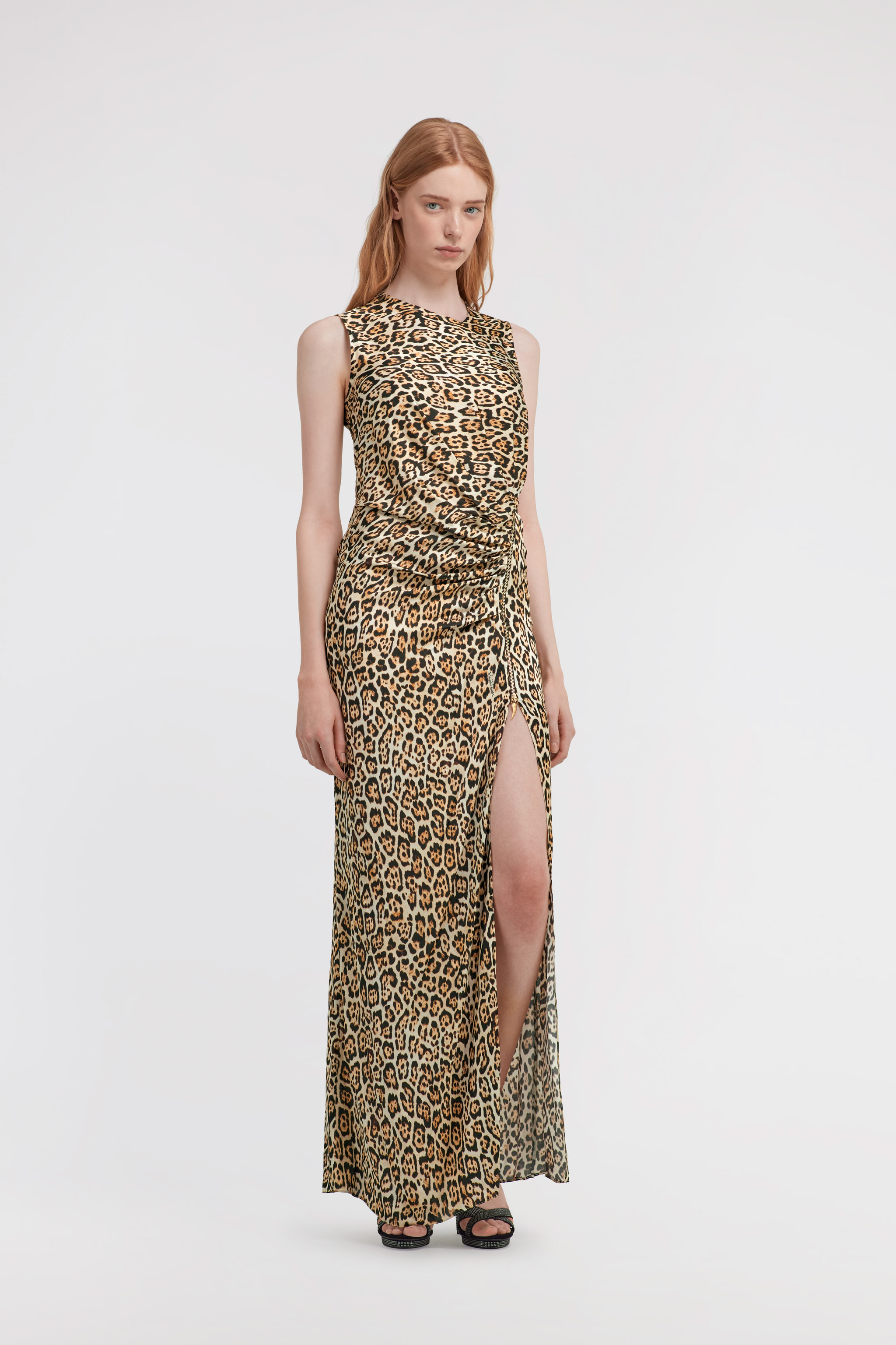 Roberto Cavalli Leopard-print Maxi Dress In Natural