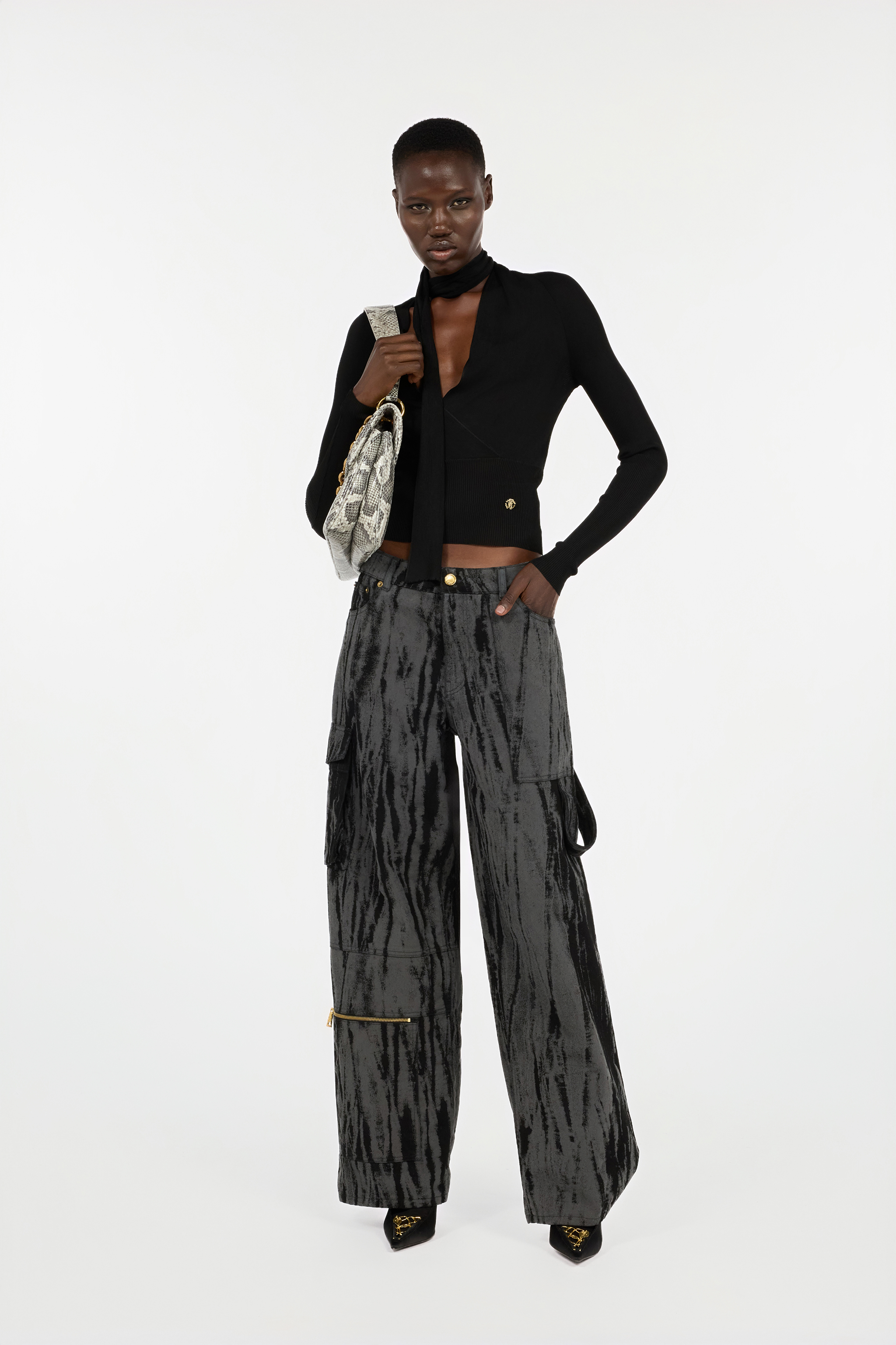Roberto Cavalli Black Wrap-over Sweater In Black