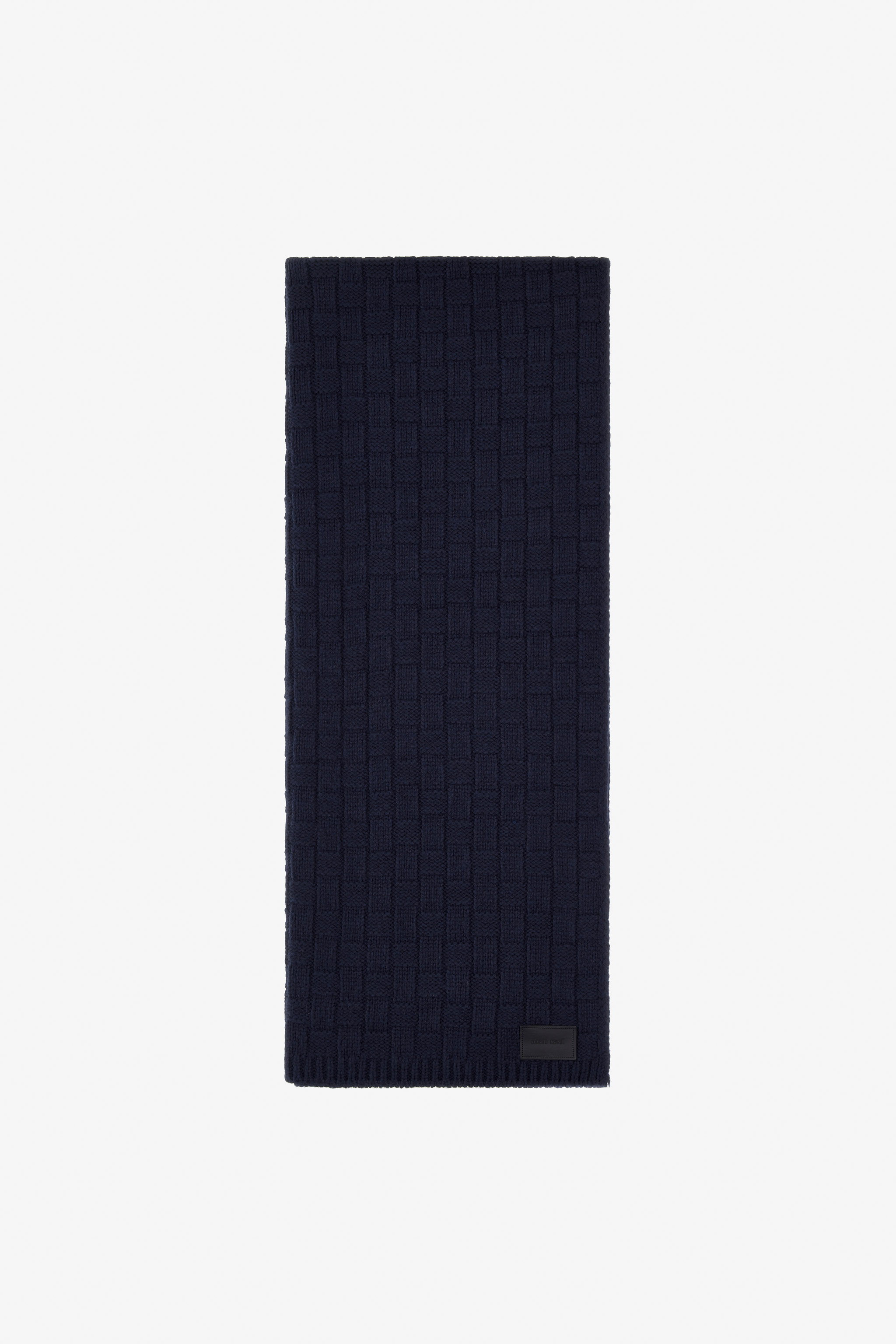 Roberto Cavalli Alpaca Blend Scarf With Branded Tag In Dark Blue