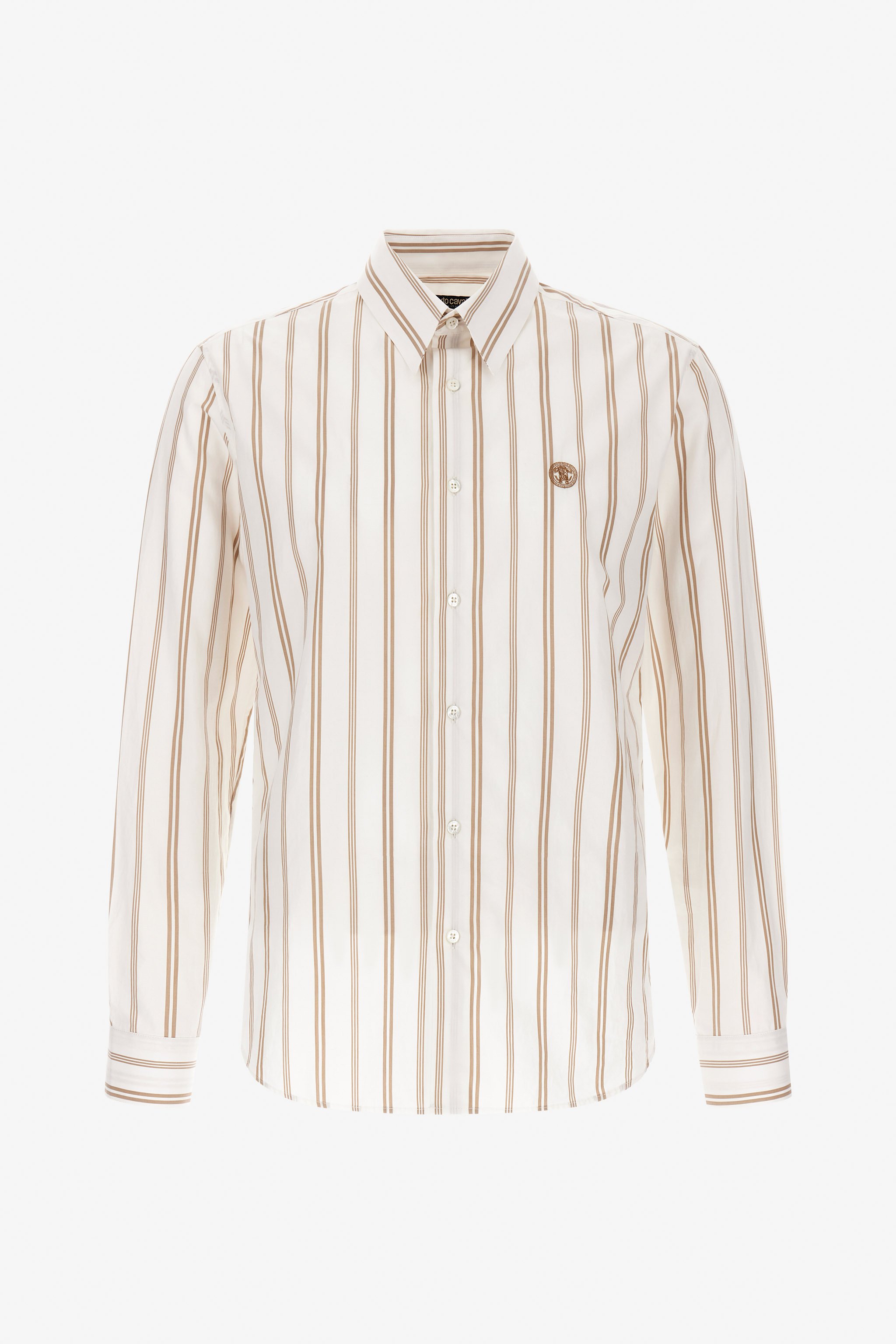 Roberto Cavalli Striped-pattern Buttoned Shirt In Ivory