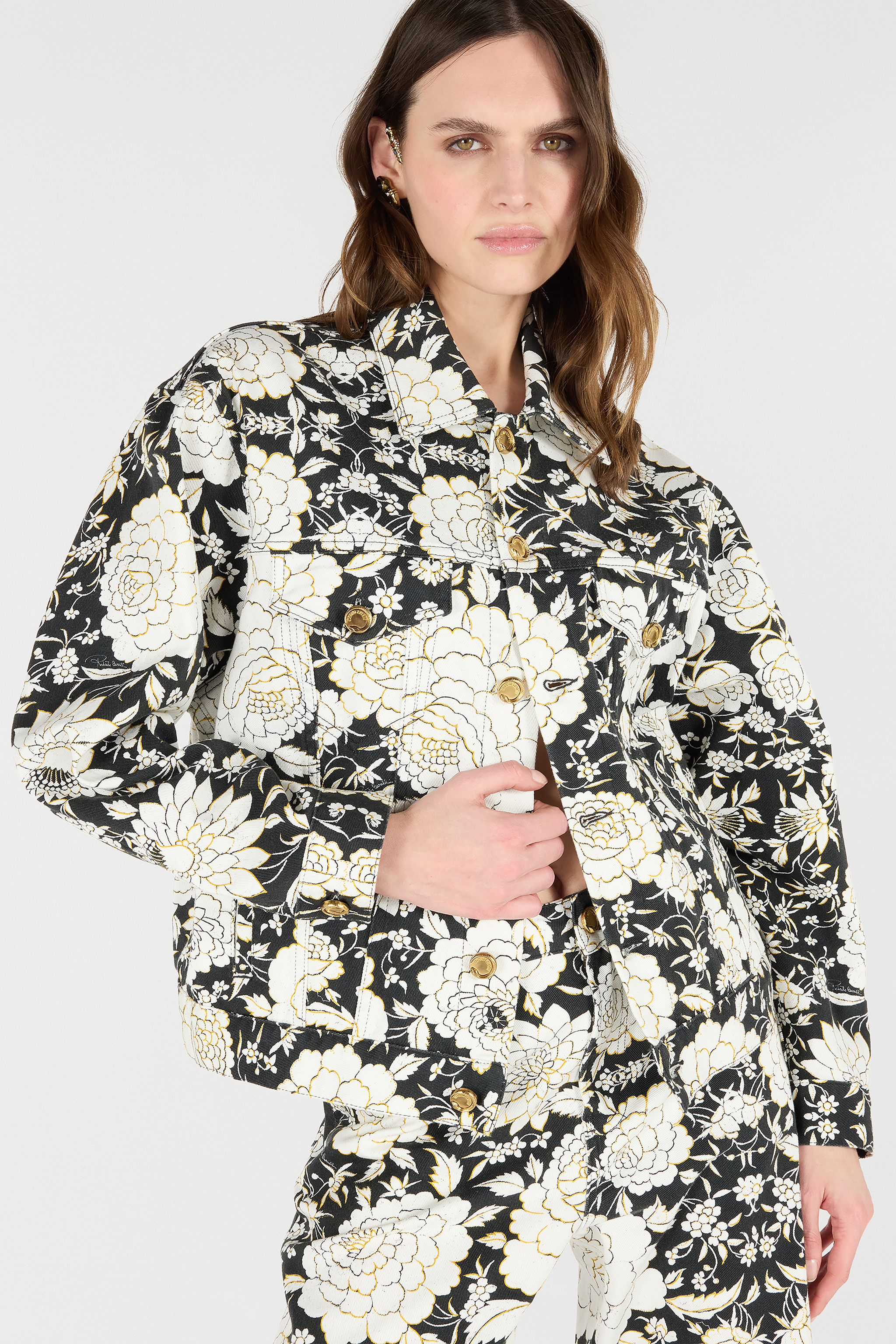 Roberto Cavalli Floral Print Denim Jacket In Multi