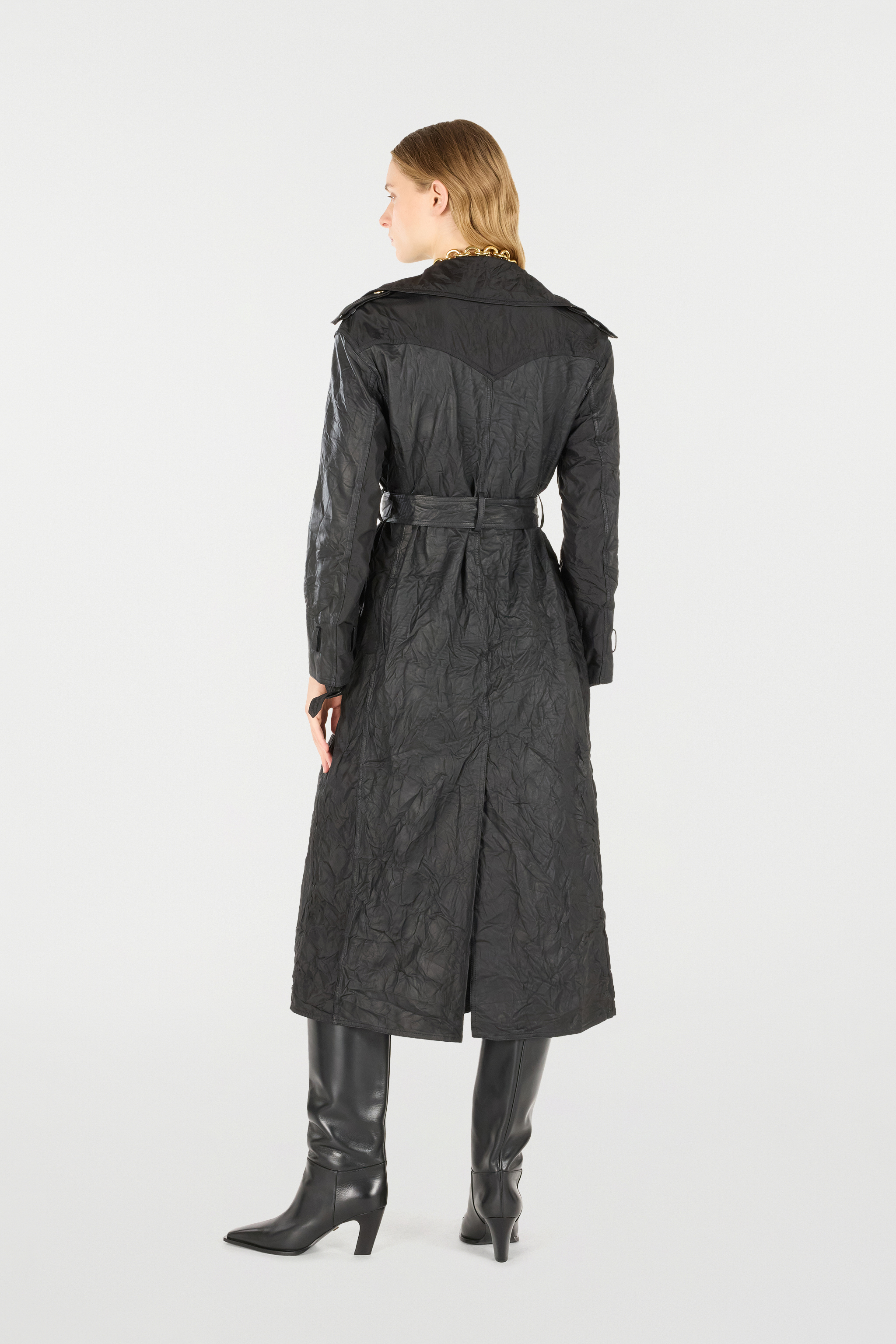 Roberto Cavalli Crinkled Trench Coat In Black