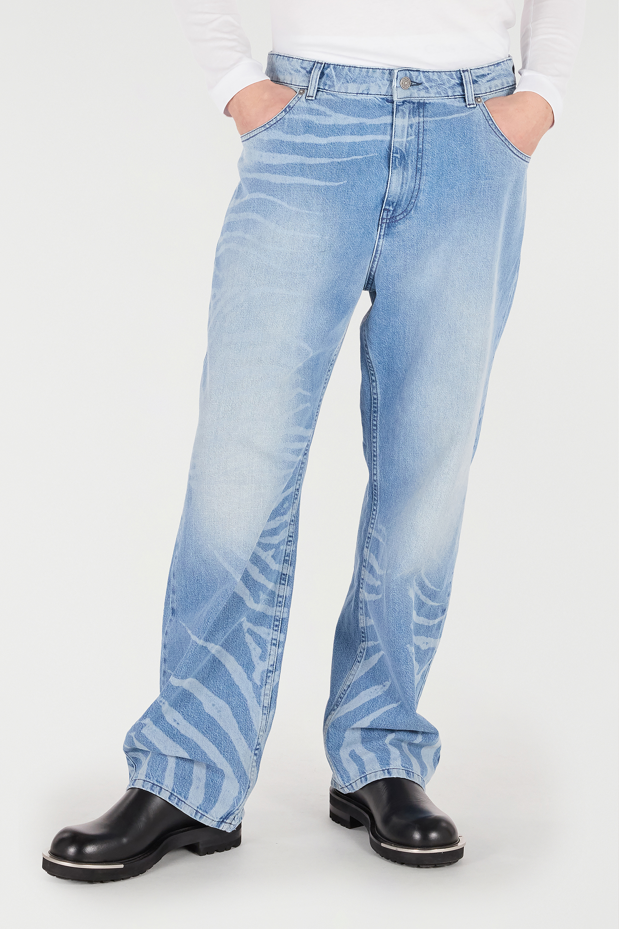 Roberto Cavalli Zebra Design Jeans In Sky Blue